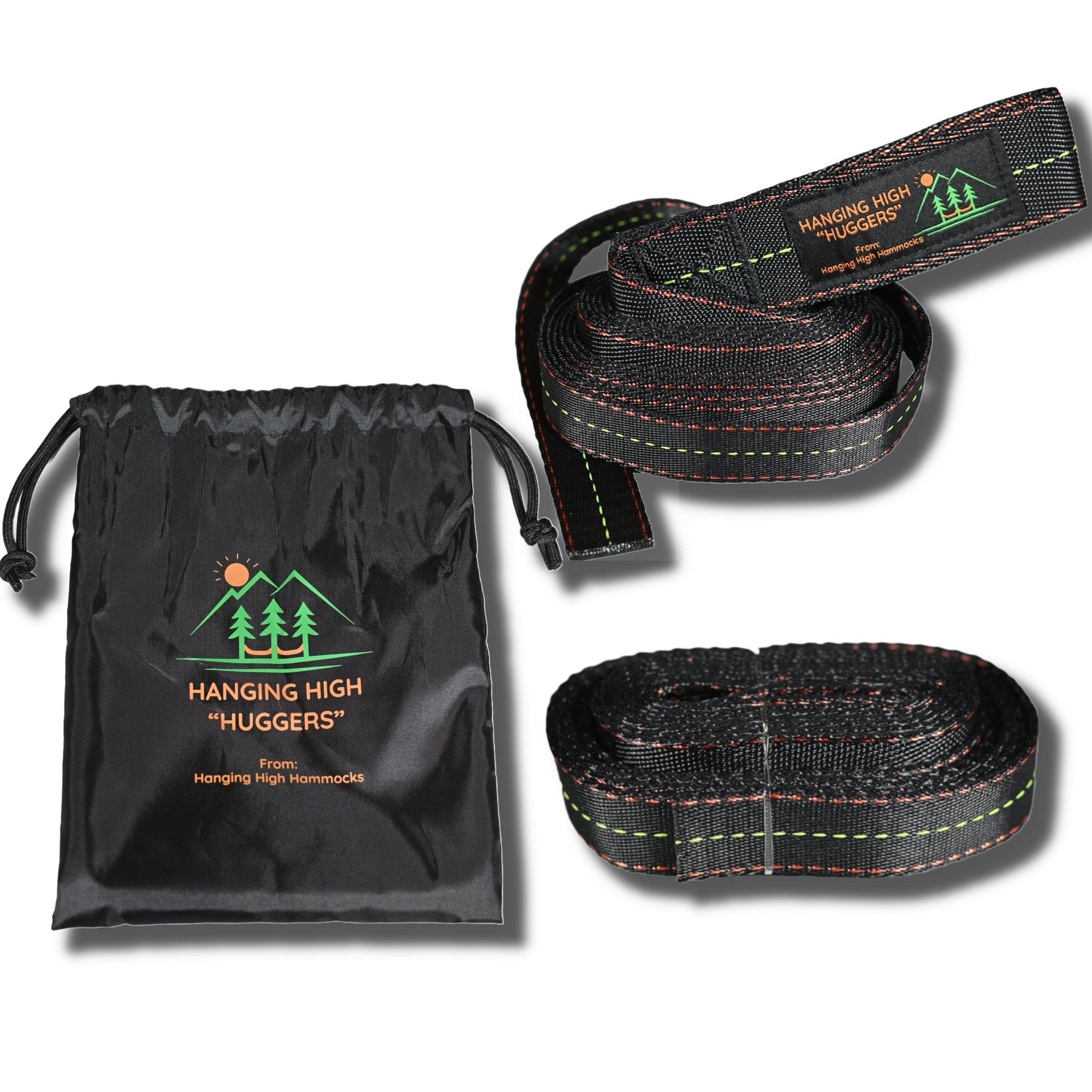 Pair of Hanging High Hammocks lightweight tree straps for hammocks, ideal for camping and outdoor hammock setup.