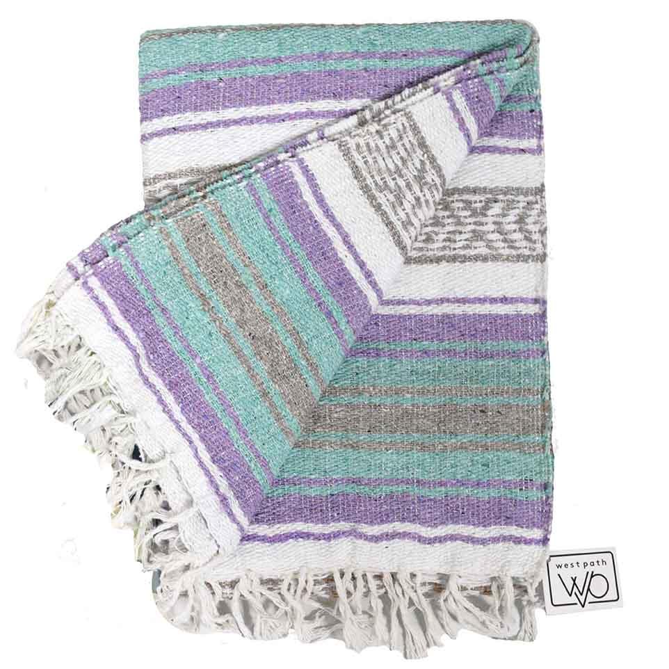 Seafoam Green & Pastel Purple Mexican Falsa Blanket - OVERLANDERS Outfitter