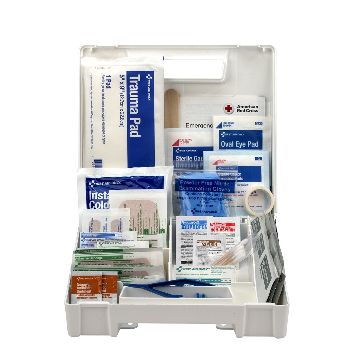 Large 132-piece first aid kit in a hard case, including bandages, antiseptics, and medical supplies for emergencies.