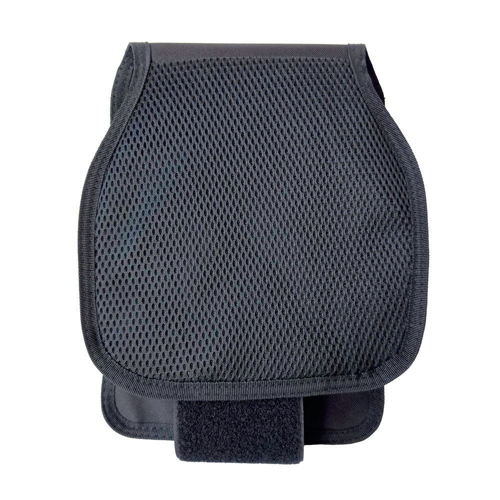 Flatirons Overland RiPouch™ Headrest Organizer attached to car headrest, with multiple storage compartments for travel essentials.