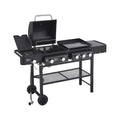 Front side view of the Castelle Flame heavy-duty outdoor 5-burner LP grill with 56K BTU capacity.