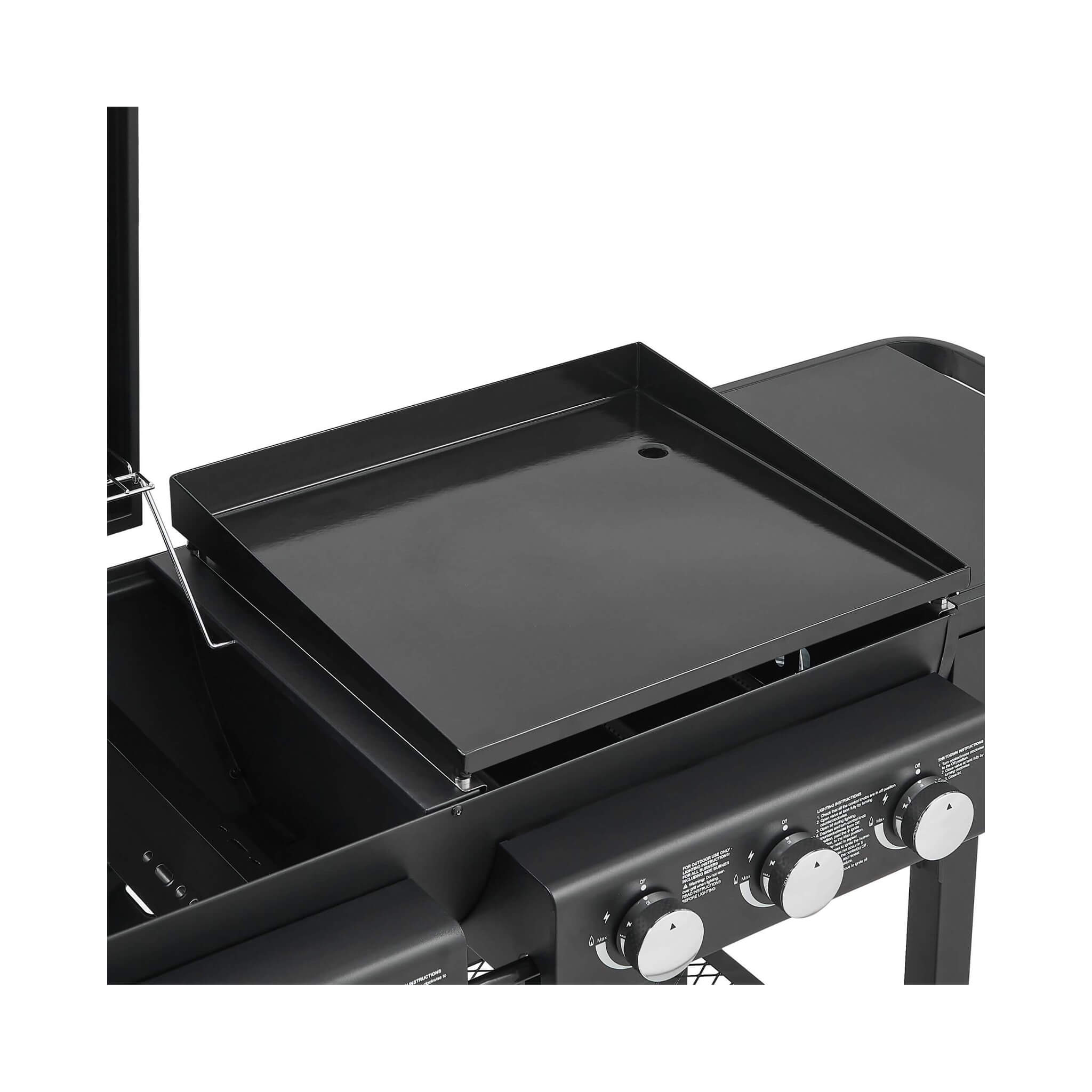 Heavy-duty Castelle outdoor grill with 5 burners and griddle, showcasing sleek design and stainless steel construction.