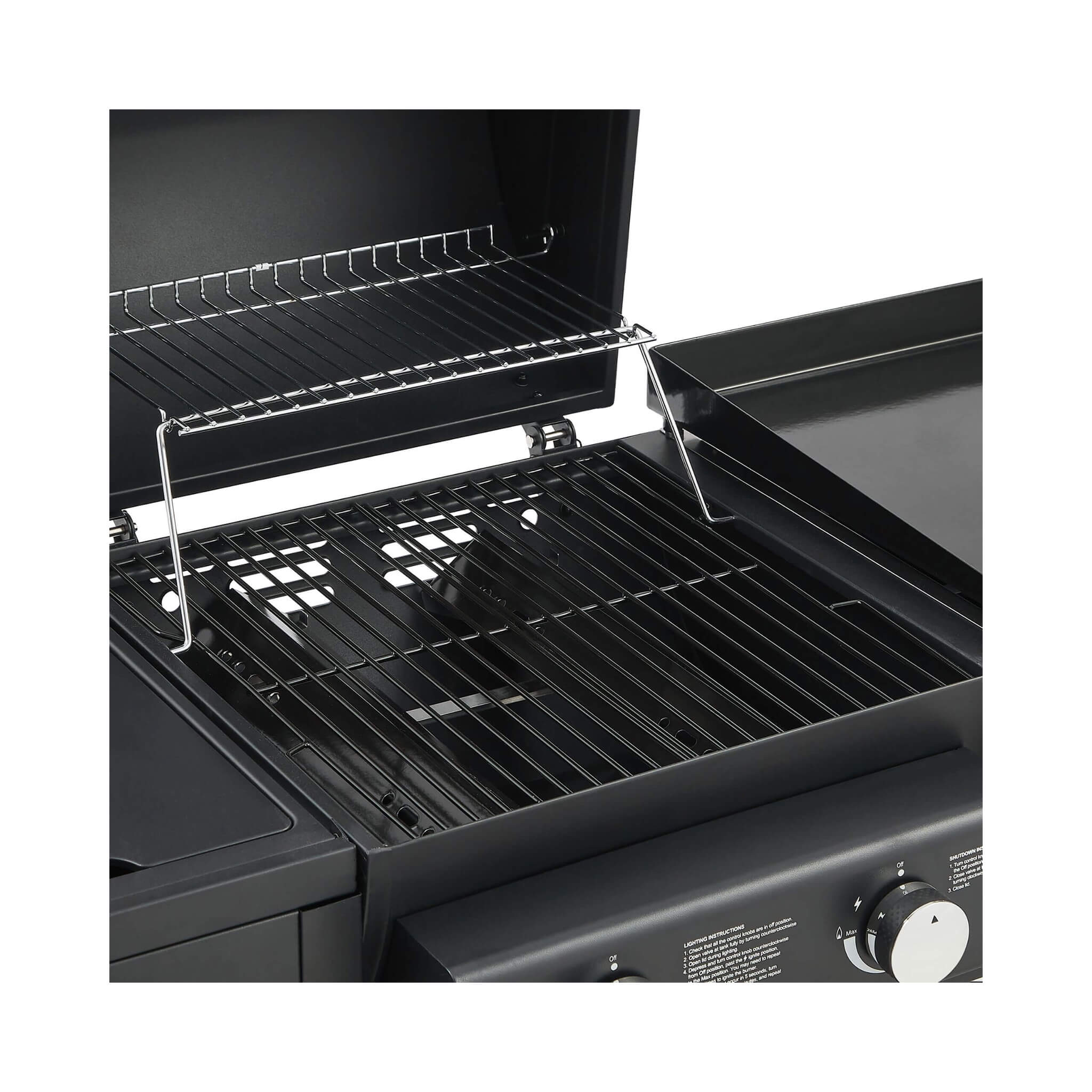 Heavy-duty Castelle Flame outdoor 5-burner LP grill with grill tray, designed for high-performance cooking.