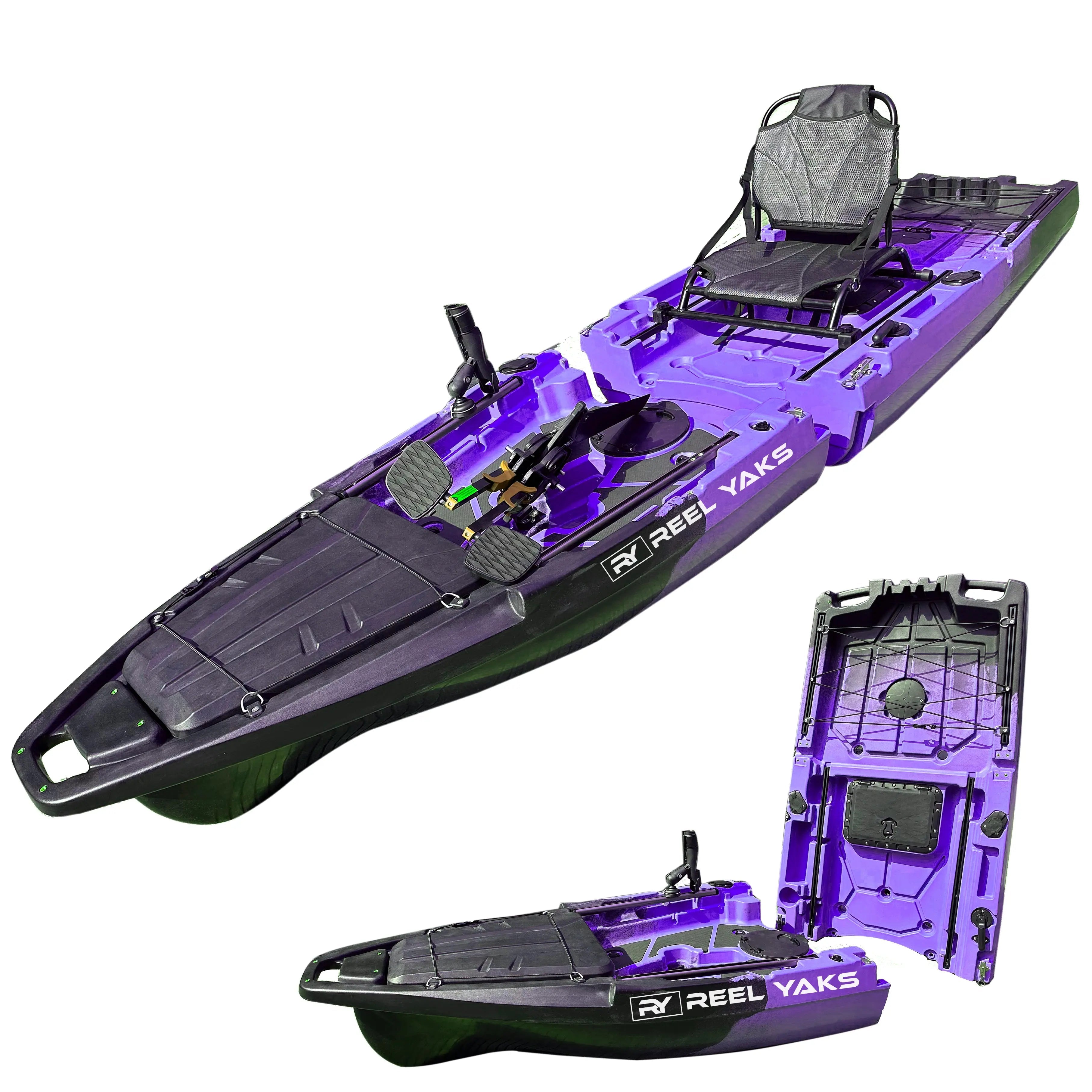 ReelYaks 10ft Recon Modular Fin Drive Pedal Fishing Kayak with 430lbs capacity, featuring a two-piece design and durable construction.