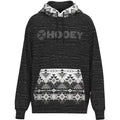 Men's HOOey Lock-Up Hoodie in black, grey, and white Aztec pattern with front pocket, stylish and comfortable apparel.