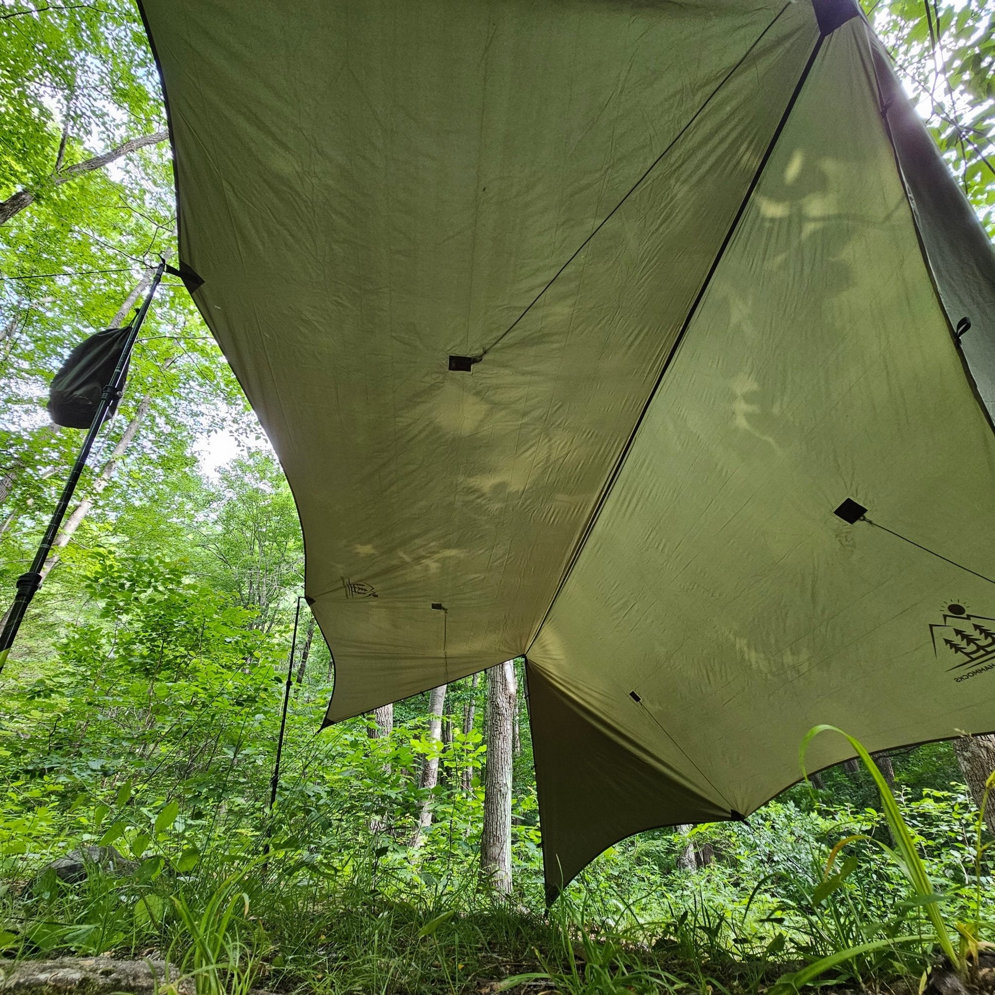 Hanging High Hammocks Hideaway Tarp, 12-foot rain tarp for hammock camping, waterproof hammock parts and accessories.