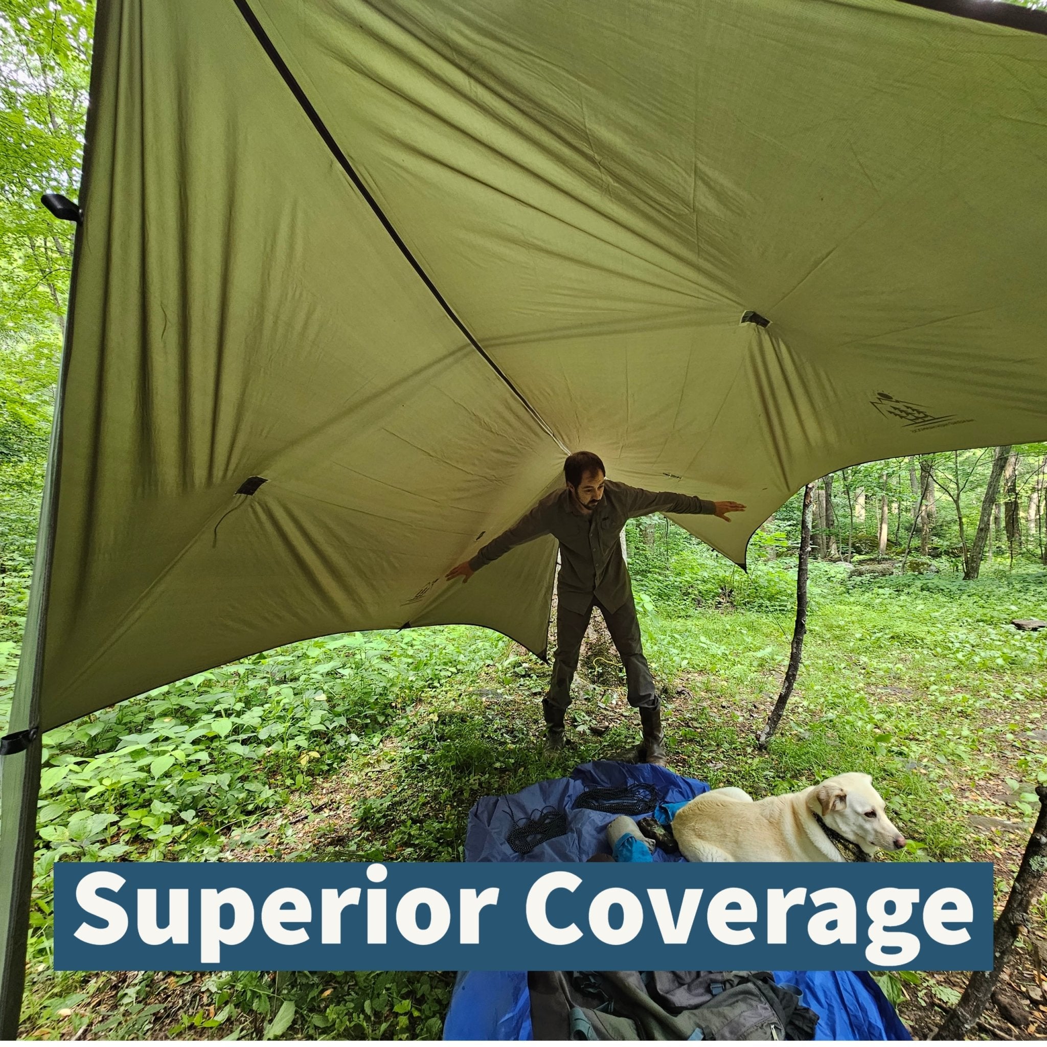 Hanging High Hammocks 12-foot Hideaway Tarp for hammock camping, waterproof rain tarp and hammock accessory.