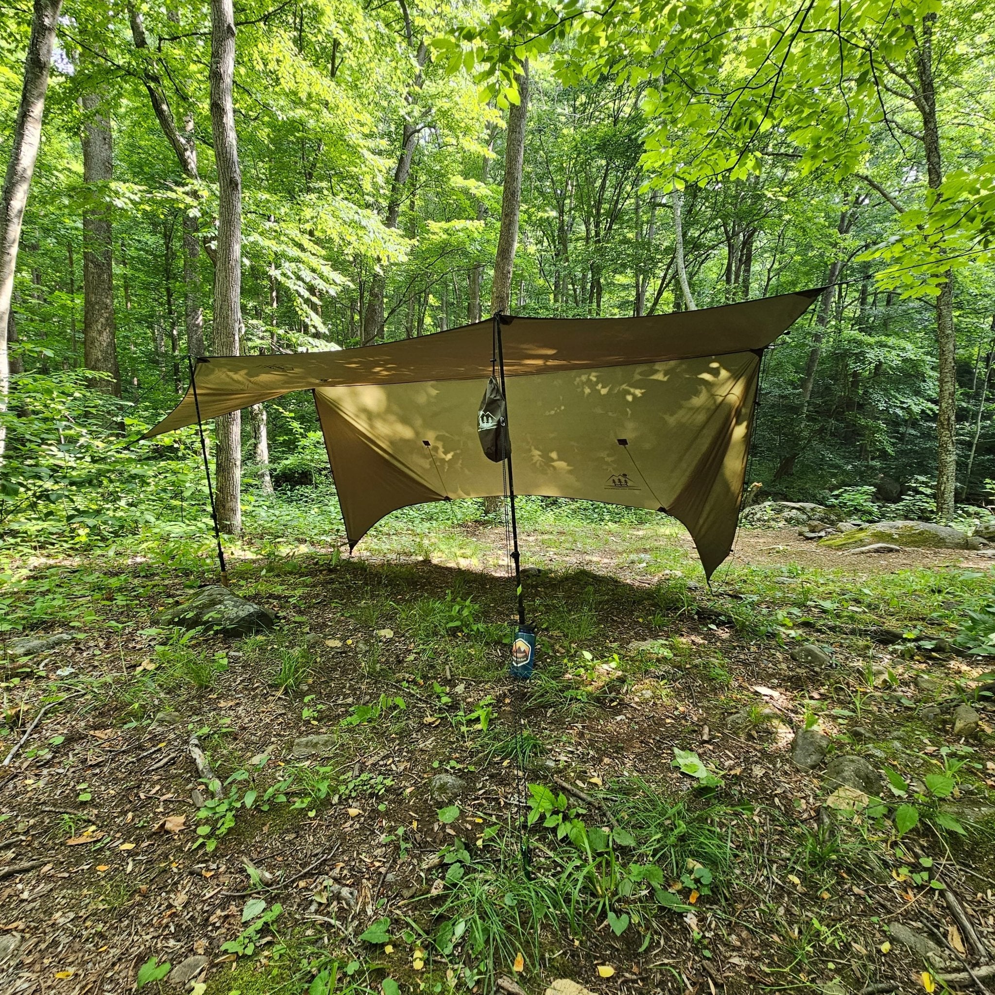 Hanging High Hammocks 12-foot Hideaway Tarp for hammock camping, waterproof rain tarp, and hammock accessories.