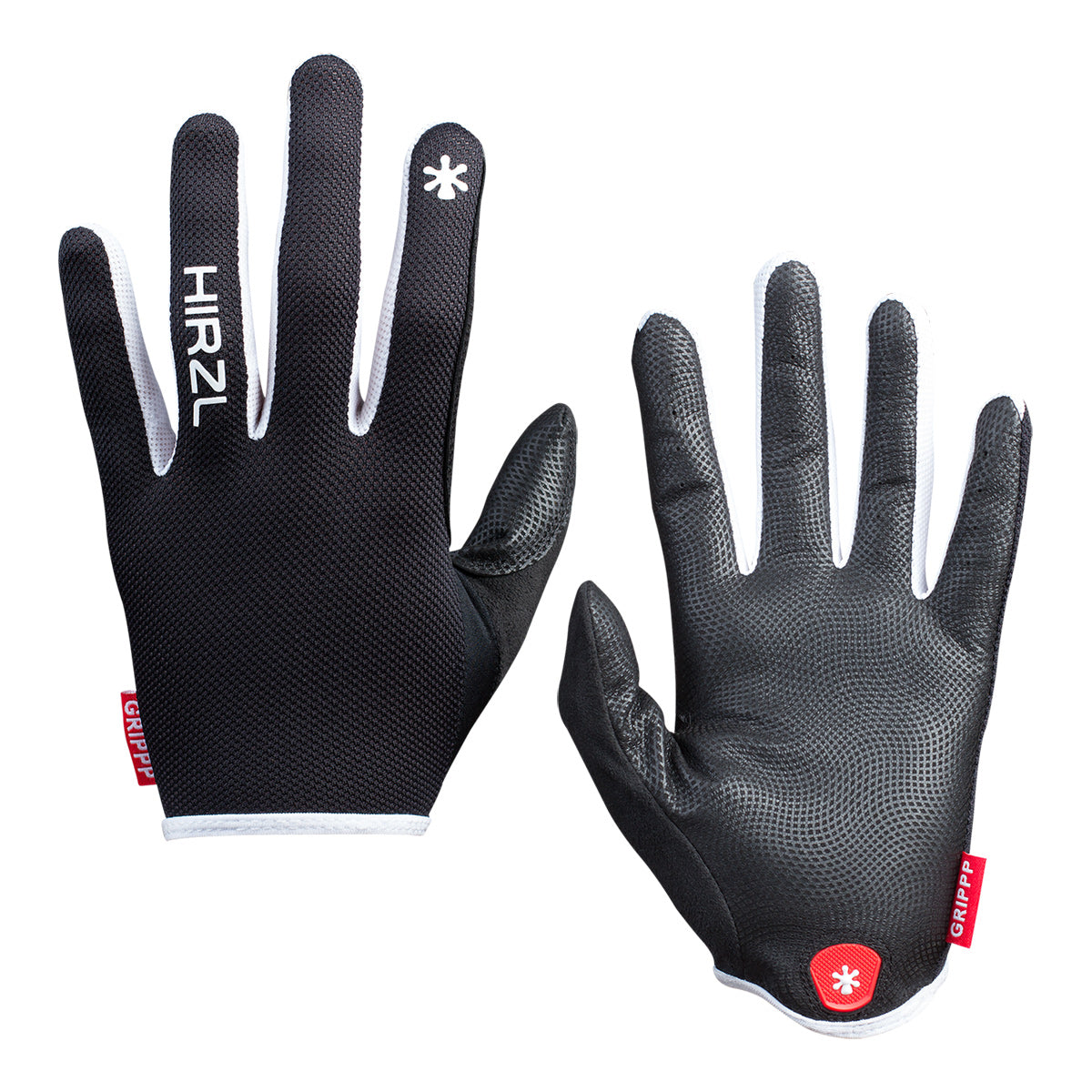 Black HIRZL GripPP Light FF bike gloves with white palm padding, featuring a snug fit and breathable fabric for cycling comfort.