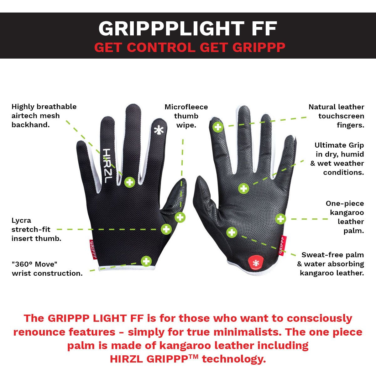 ZEITBIKE HIRZL Grippp Light FF bike gloves with padded palms and adjustable wrist straps, designed for comfortable cycling.