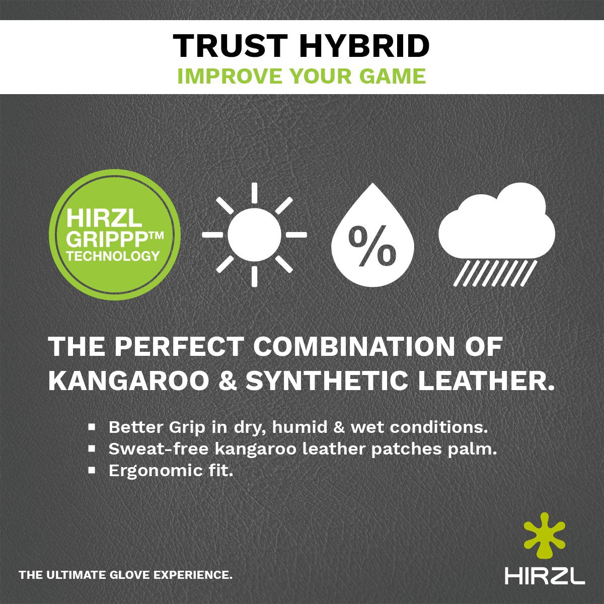 ZEITBIKE HIRZL Trust Hybrid golf gloves in white and black, showing close-up of the breathable, flexible fabric and grip details.