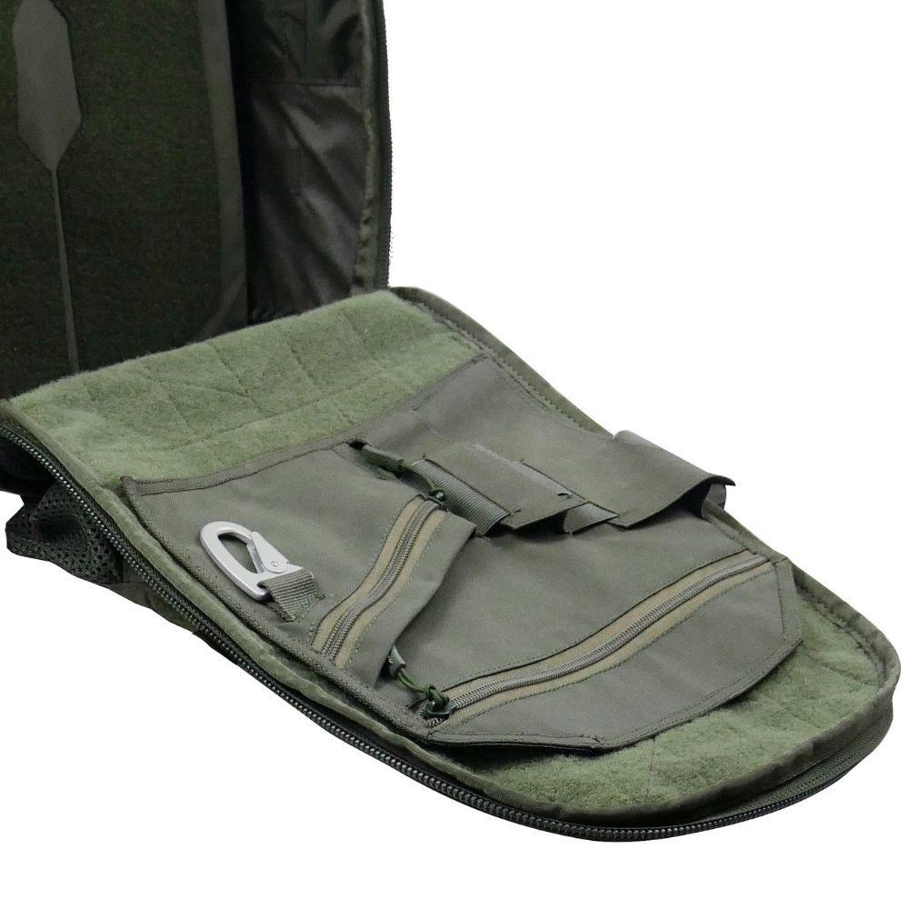 Hook-backed EDC organizer panel from HCC Tactical fitted inside a backpack or sidepack for gear organization.