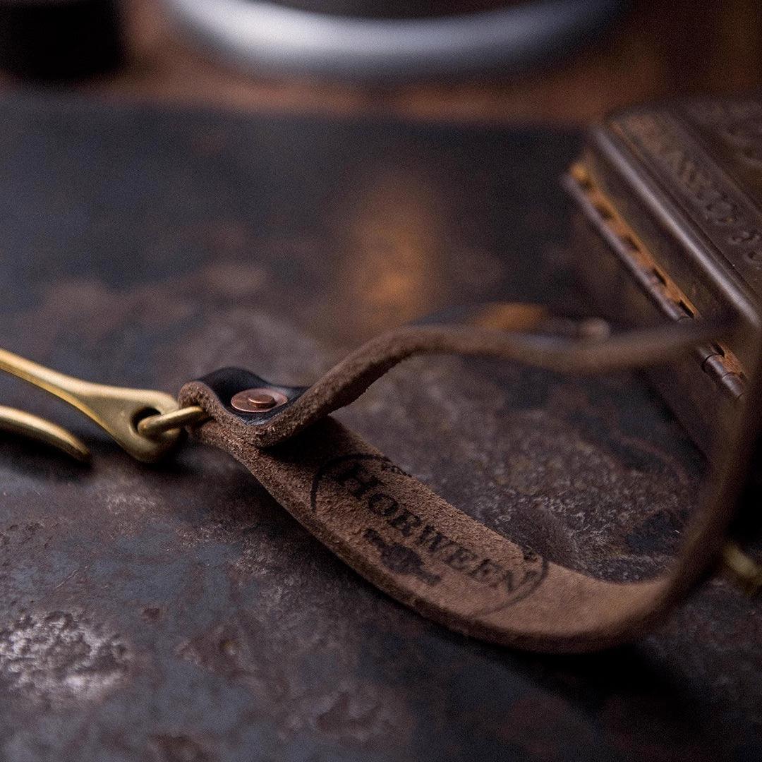 Vintage leather glove clip by Bean's Moto Booth featuring Horween™ glove leather with metal clasp detail.