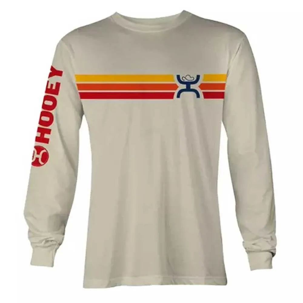Men's cream long sleeve T-shirt from HOOey Sunset collection, featuring a casual fit and soft fabric detail.