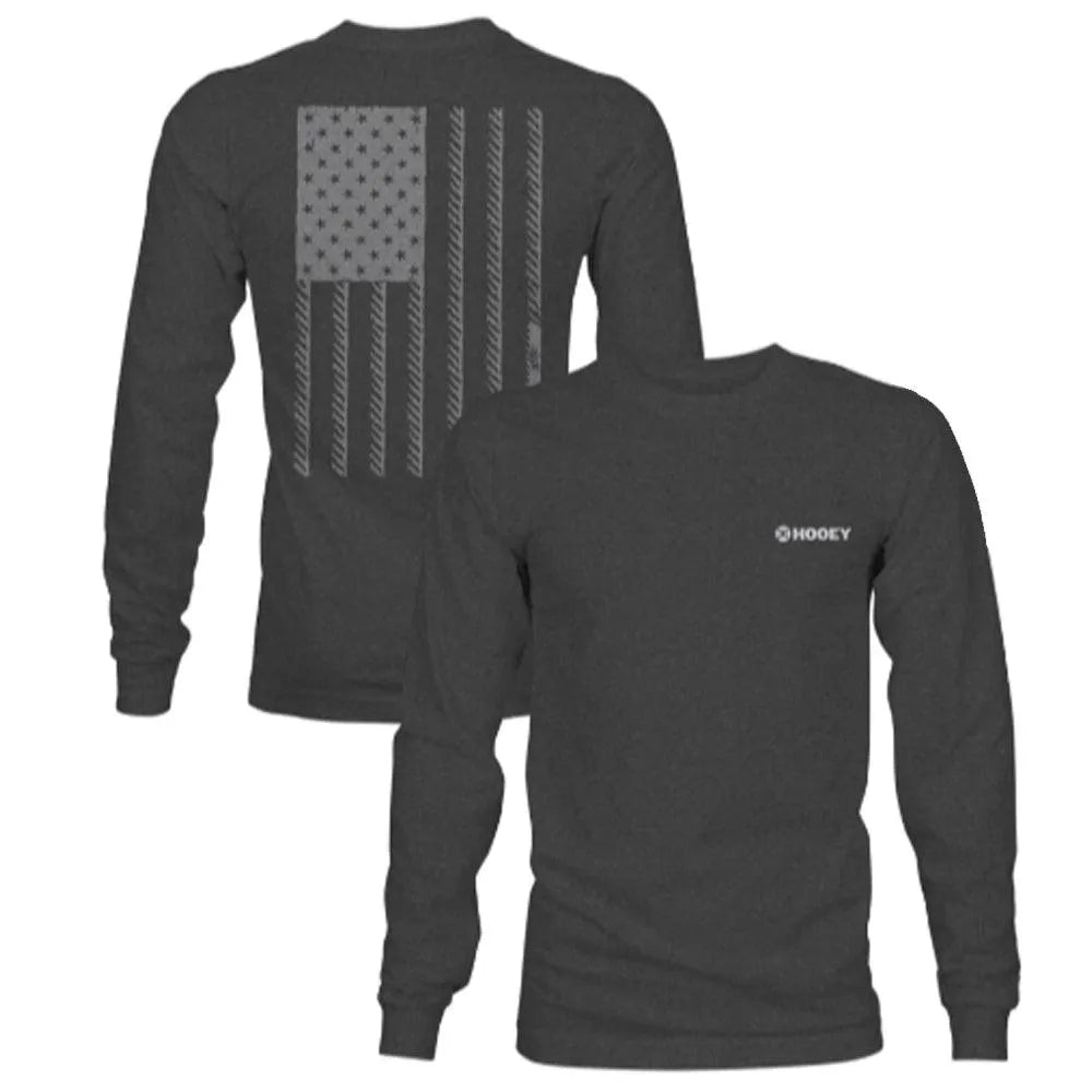 Men's HOOey Liberty Roper long sleeve T-shirt in charcoal, casual apparel with a comfortable fit and stylish design.