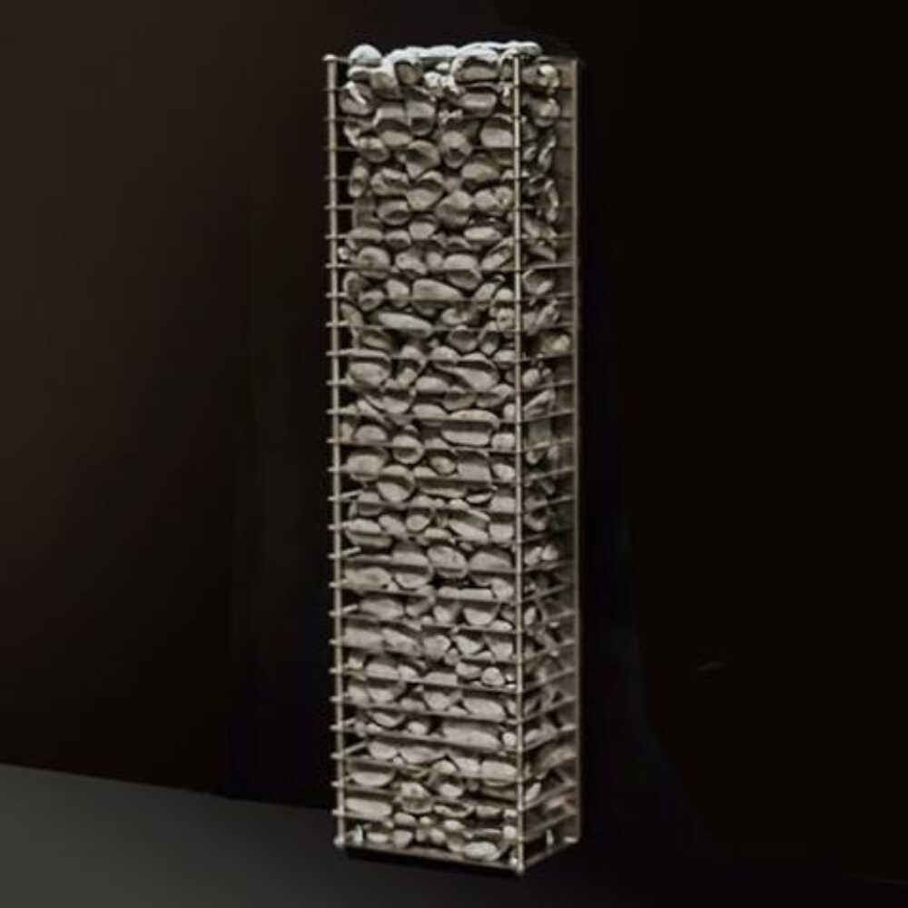 Huum Cliff Mini 4 3.5KW electric sauna heater with digital controller and sauna stones, front-left view.
