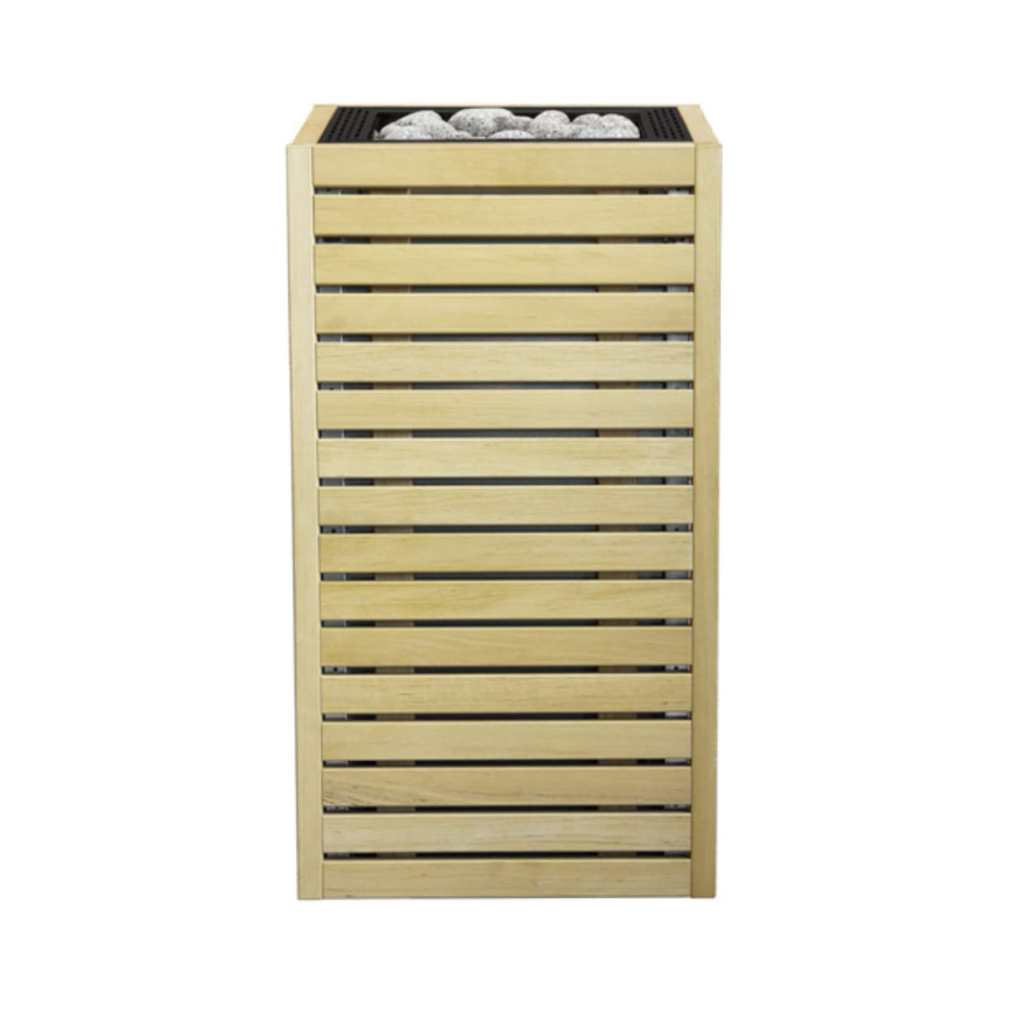 Huum Core Alder Wood exterior sauna heater with UKU controller and stones, front view, SAKSBY WHOLESALE product.