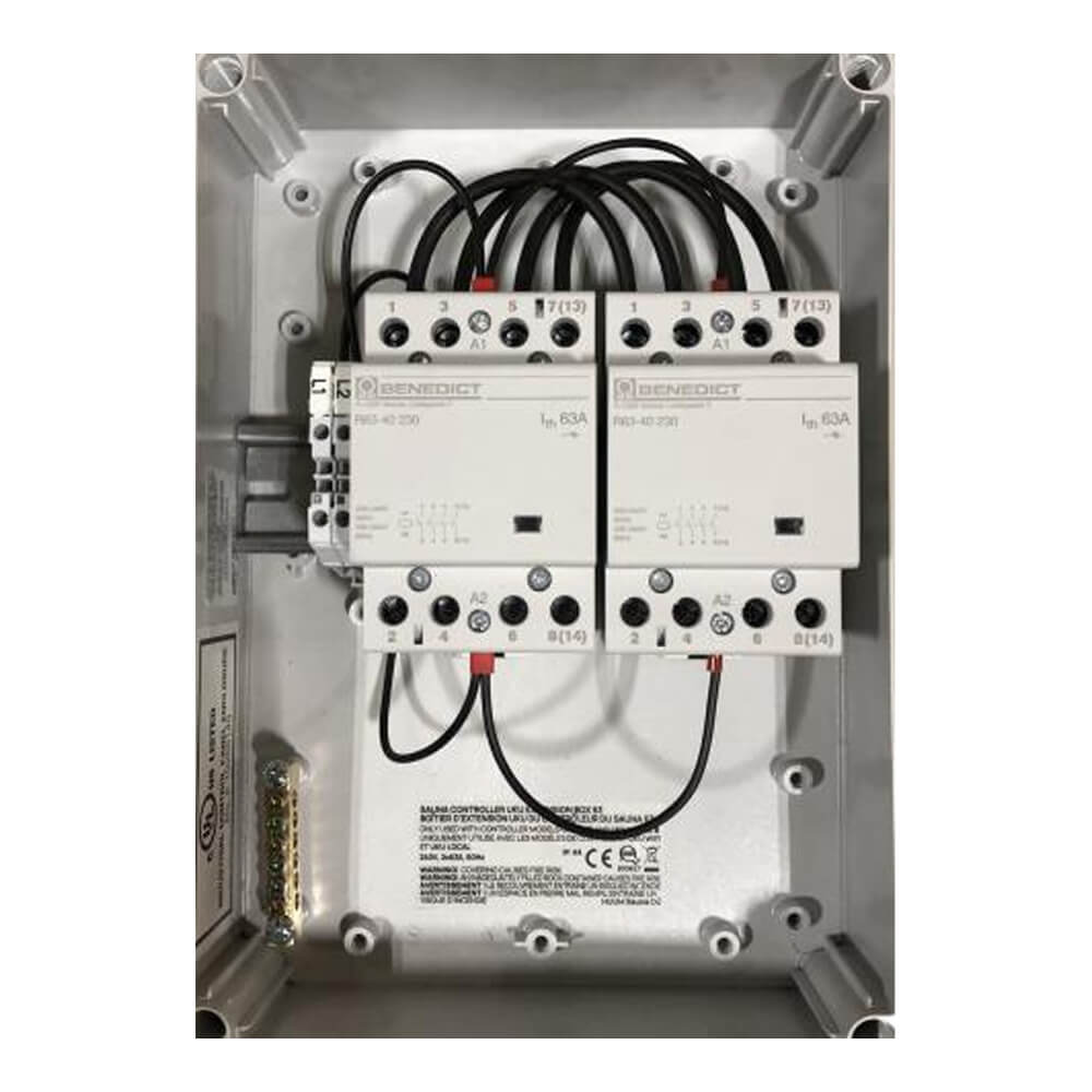 Huum Hive Premium 18kW floor-mounted sauna heater with UKU control, extension box, and sauna stones for home sauna use.
