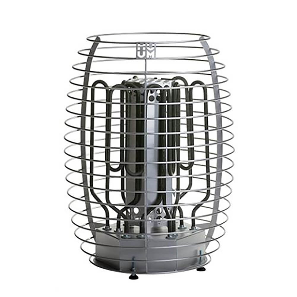 SAKSBY WHOLESALE Huum Hive Premium 18kW floor-mounted sauna heater with UKU control and extension box, front view without stones.