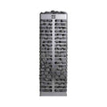 Huum Steel Mini Series 4 stainless steel wall-mount sauna heater with digital controller and sauna stones, 3.5KW, front view.