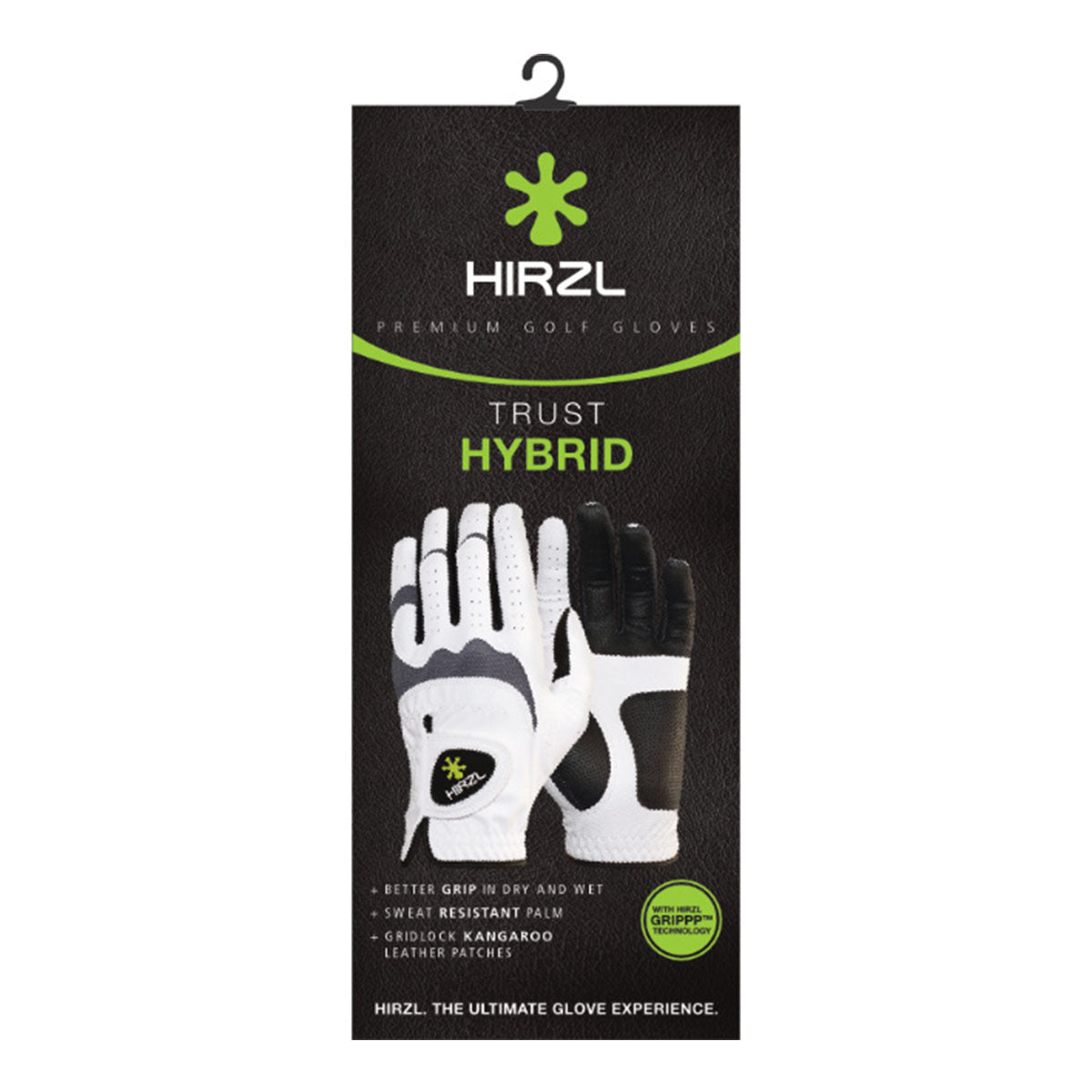 ZEITBIKE HIRZL Trust Hybrid golf gloves in white and black, showing the flexible, breathable fabric and sleek sporty design.