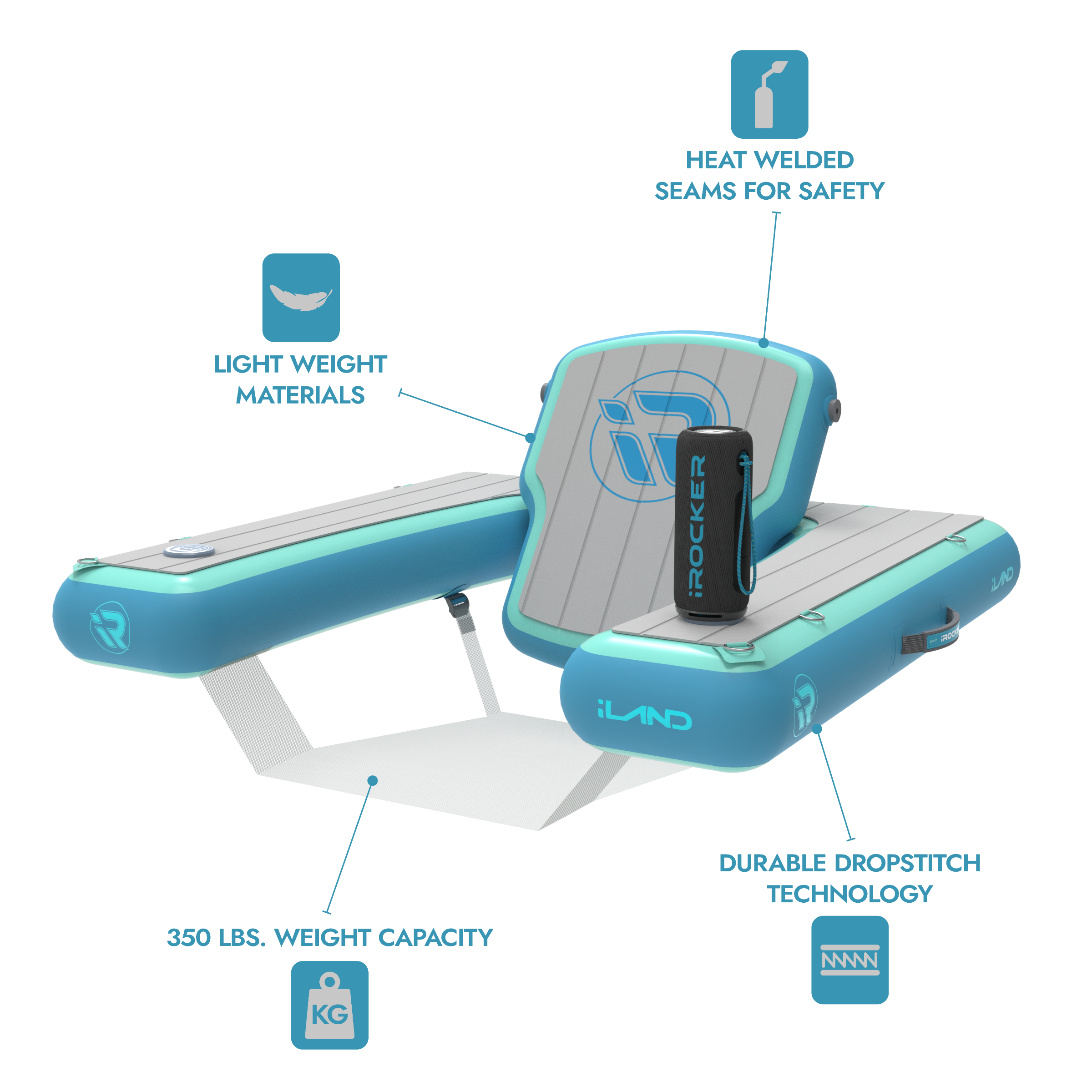 iROCKER US floating chair designed for water relaxation, featuring a sturdy build and comfortable seating for aquatic leisure.