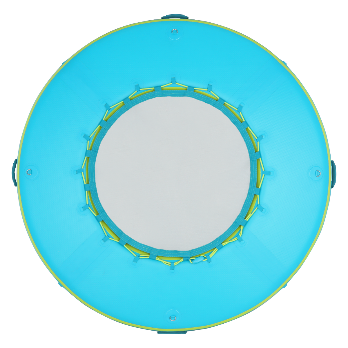 iROCKER iLAND 6-foot teal and lime round float, inflatable pool float by iROCKER US, designed for relaxing on the water
