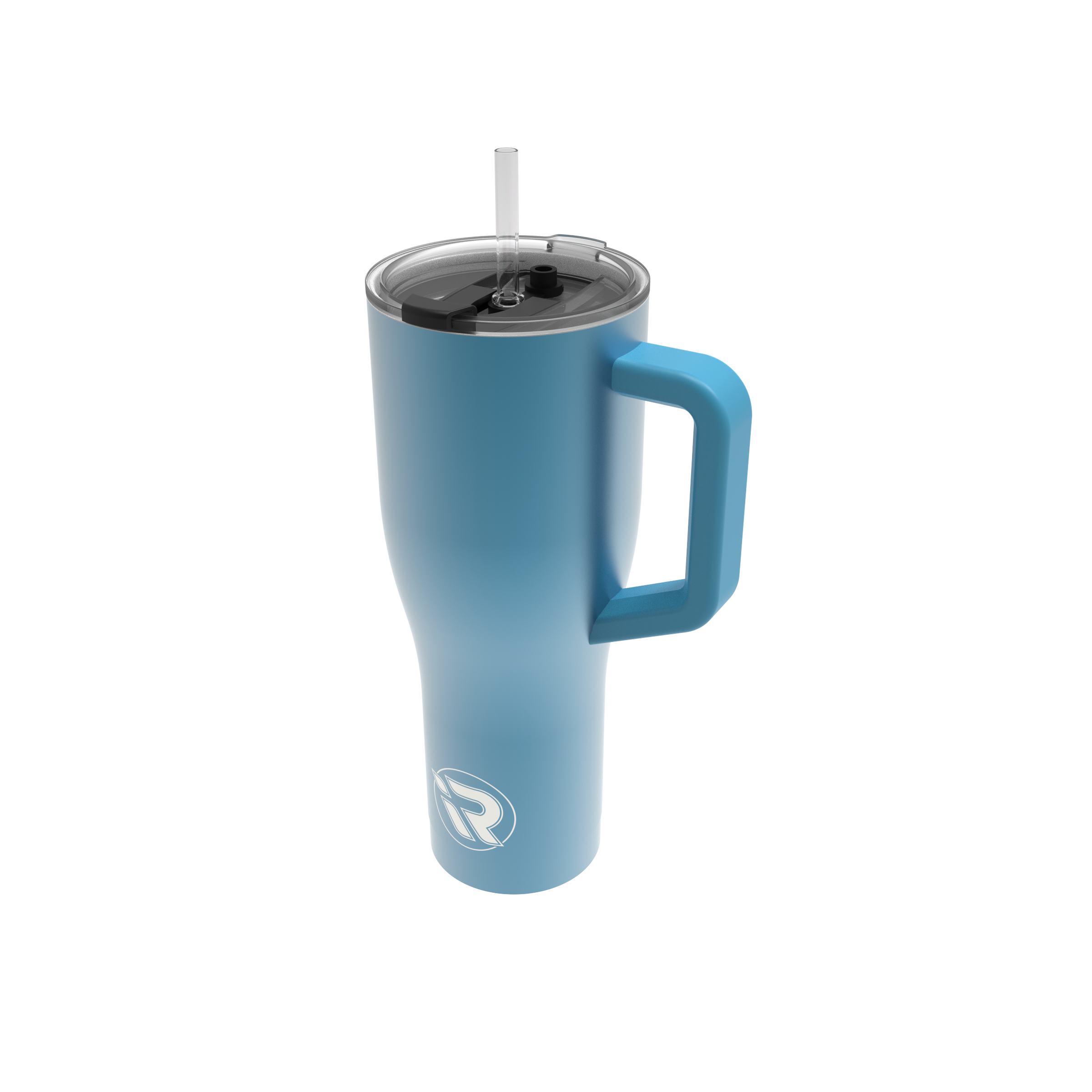 iROCKER US MAG CUP 40oz black metal mug with handle, designed for durable outdoor use and featuring the iROCKER logo.