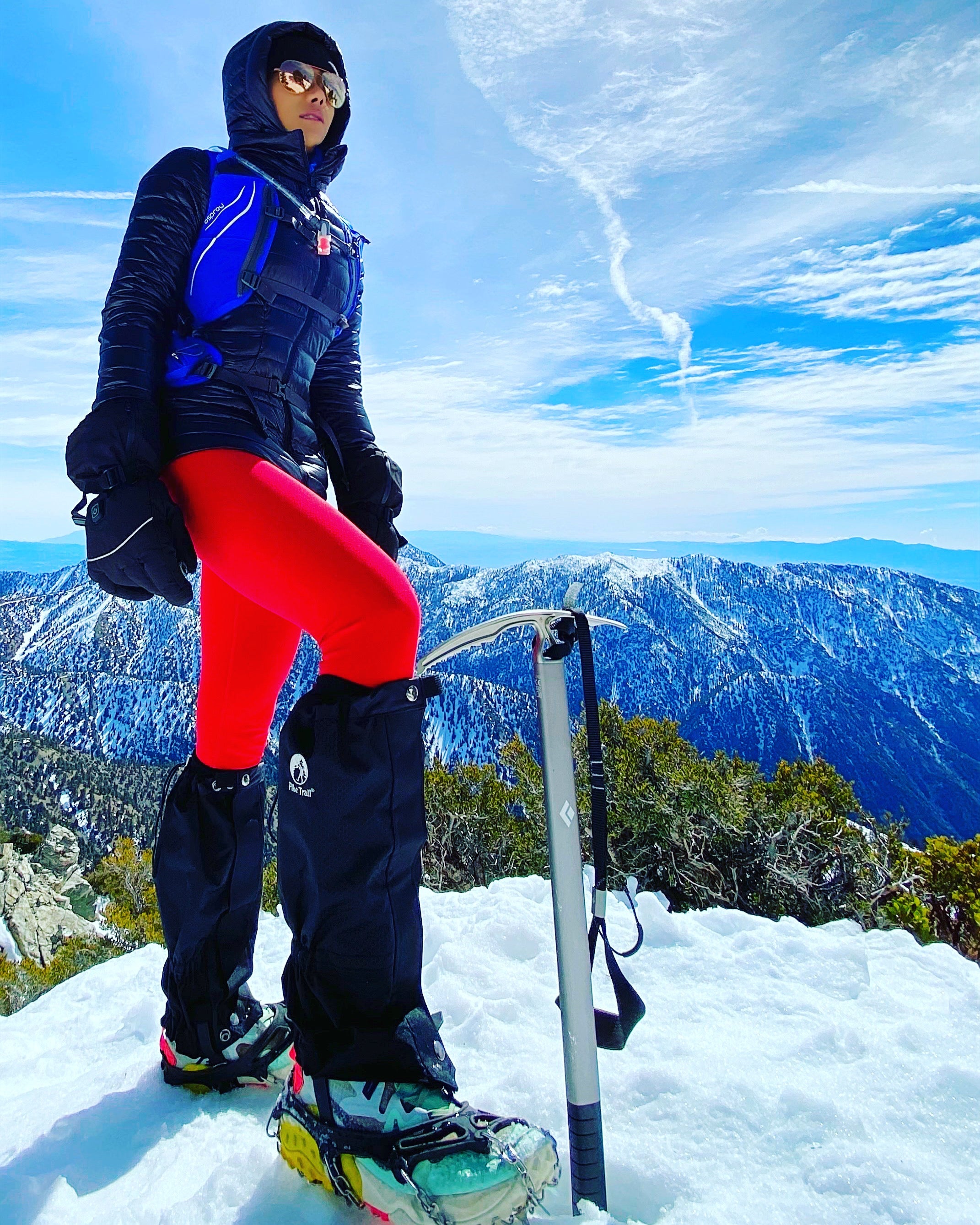 Pike Trail hiking leg gaiters shown in black, designed to protect legs from debris and moisture during outdoor trekking.