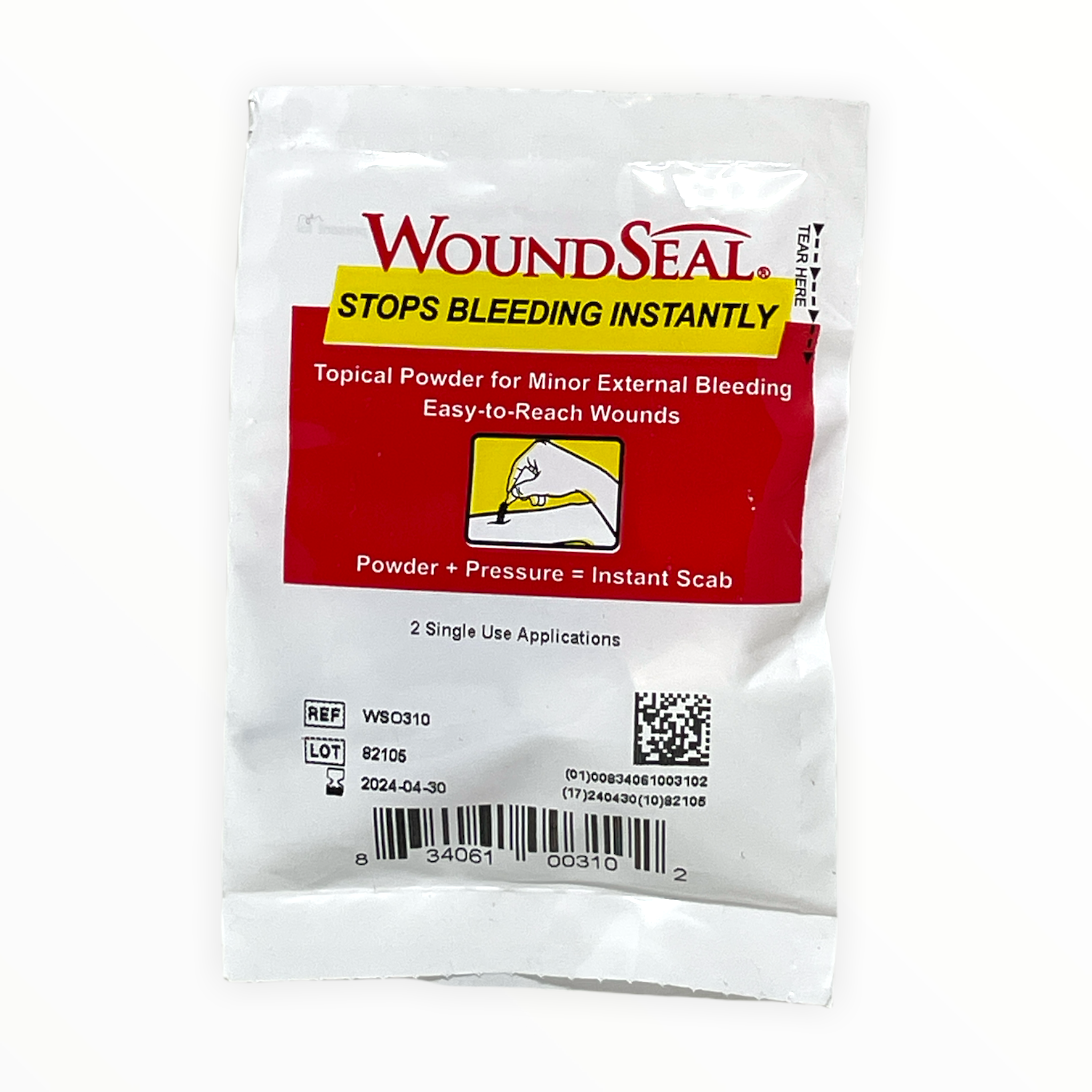 Alpenglow Readiness Supply Wound Seal, Potassium Salt, First Aid Supplies, two-pack, clear packaging with product details.