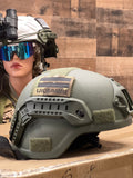 Redemption Tactical RT2 Ballistic MICH helmet with arc rails, padding, and straps, designed for Level IIIA ballistic protection.