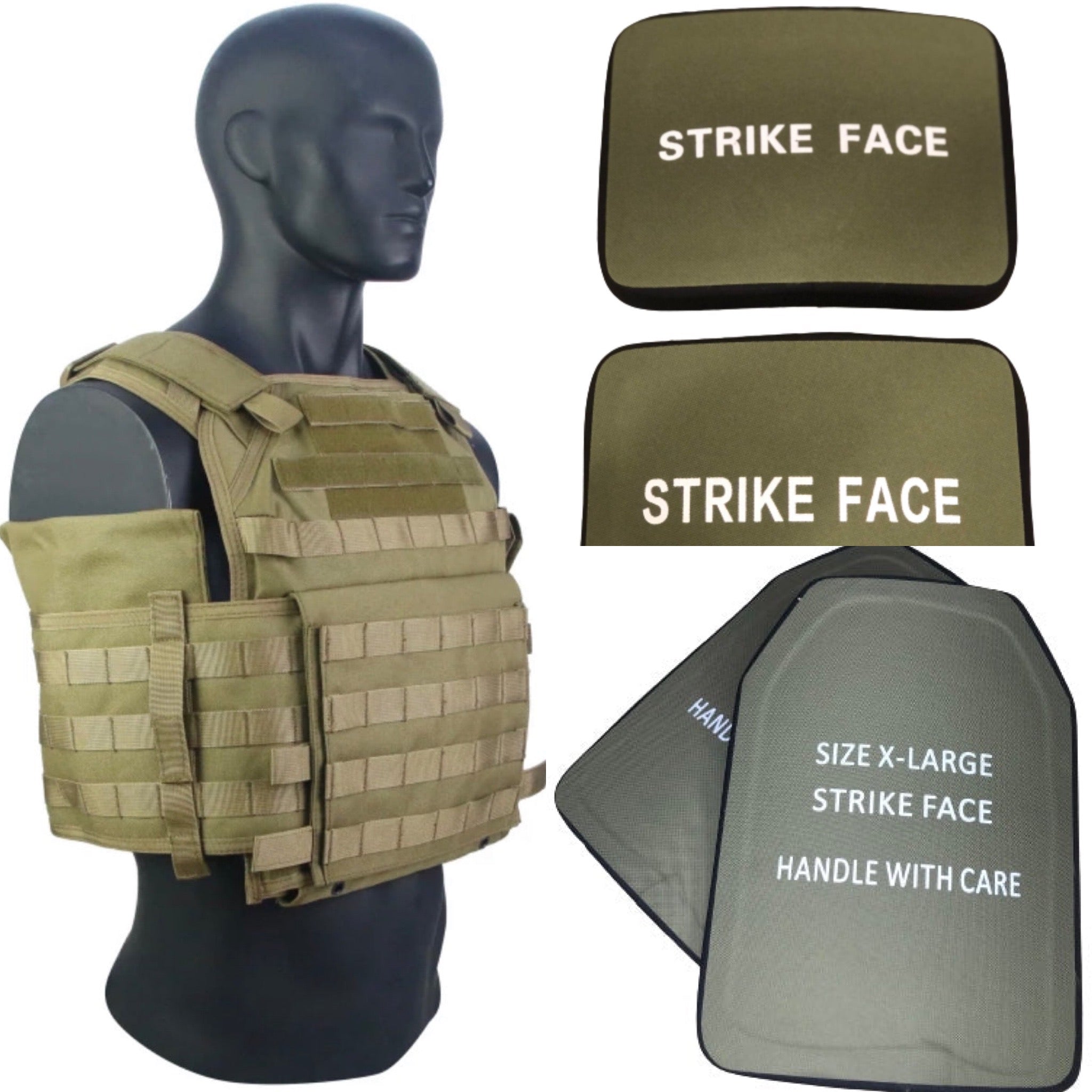 Redemption Tactical Big Boy Vest XL Combo Package with lightweight Level IV ceramic front, back, and side plates in 10x13.5 and 8x6 sizes.