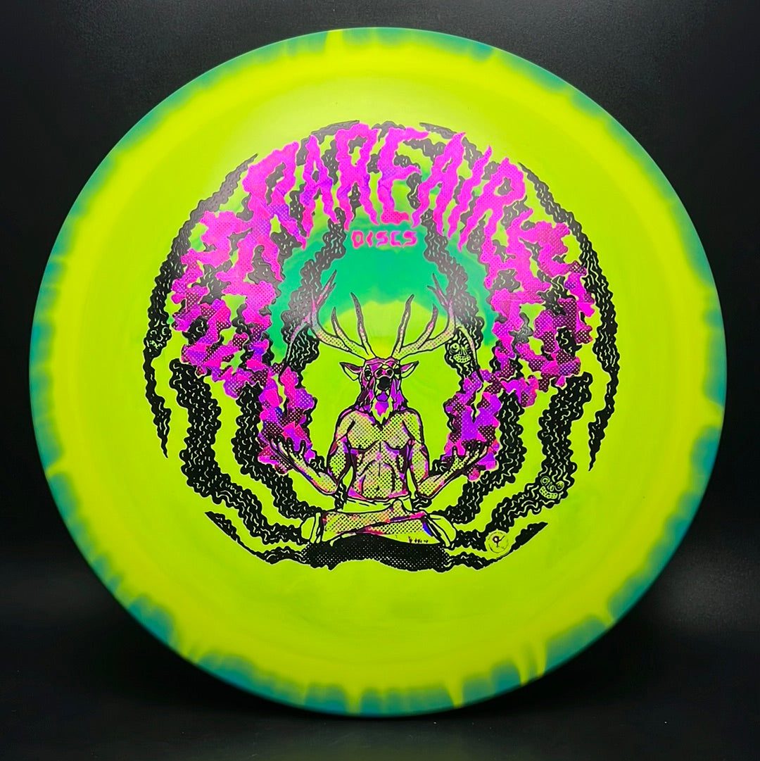 Rare Air Discs Halo S-Blend Exodus disc golf disc with custom RAD Elk stamp, showcasing its detailed design and vibrant colors.