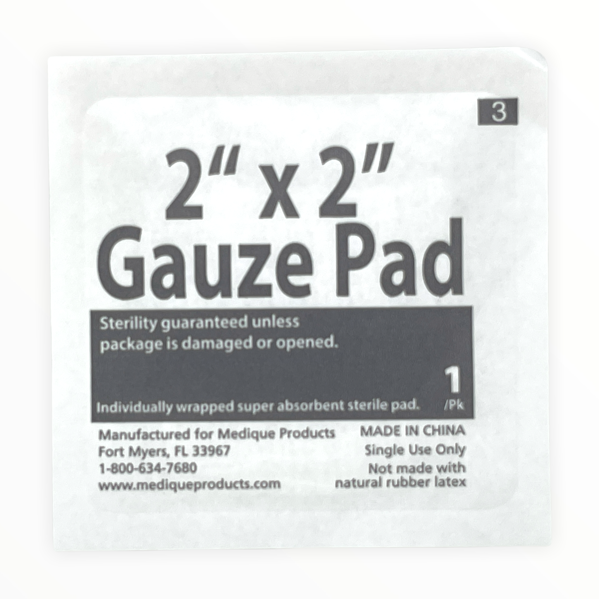 Sterile 2” x 2” gauze pads from Alpenglow Readiness Supply, ideal for wound care and first aid applications.