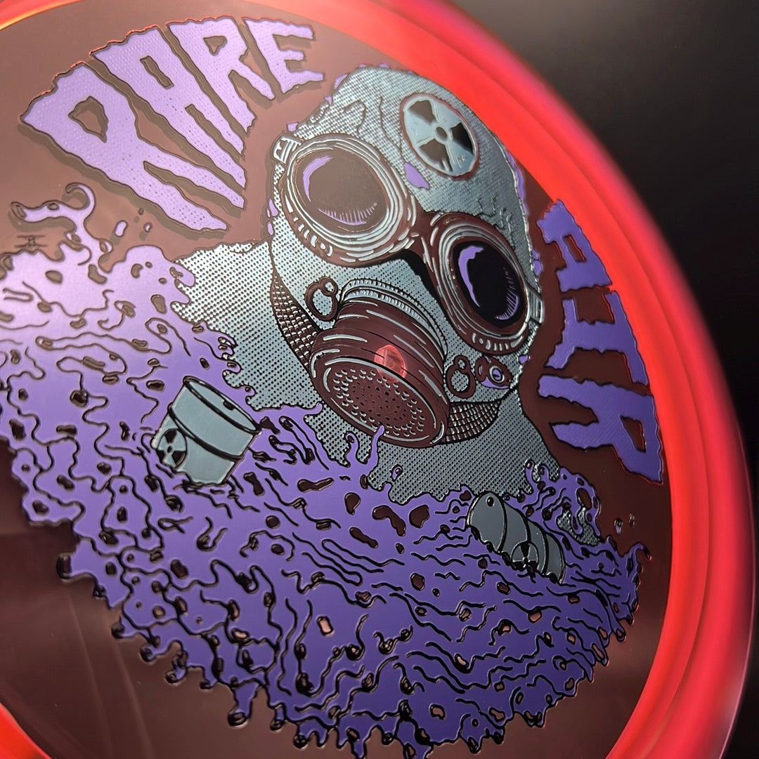 Rare Air Discs Ethos Omen Radioactive Man Edition disc golf disc with vibrant green and yellow design on a white background.