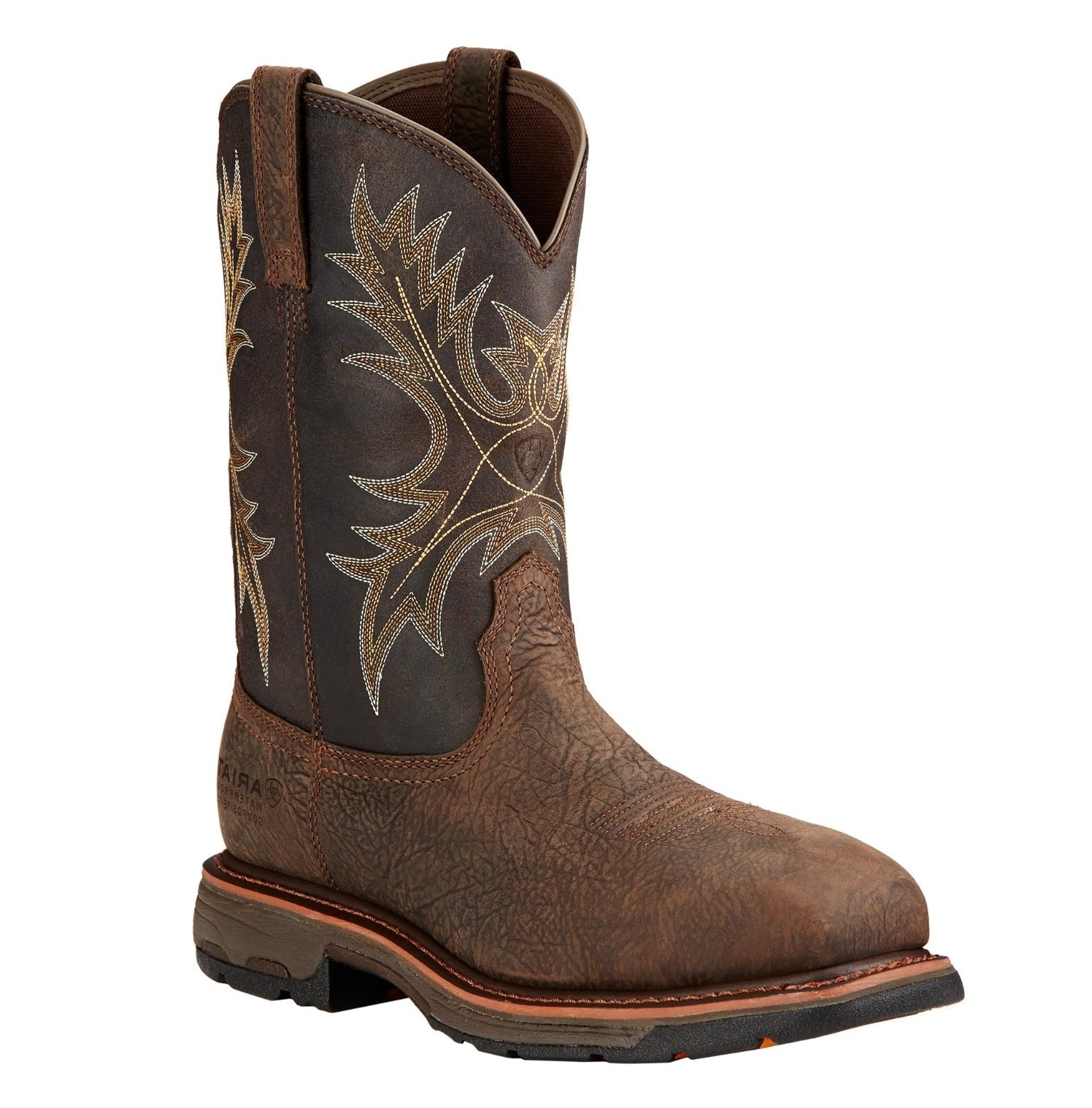 A pair of Ariat Workhog Composite work boots with rugged leather uppers and durable rubber soles, designed for heavy-duty work.