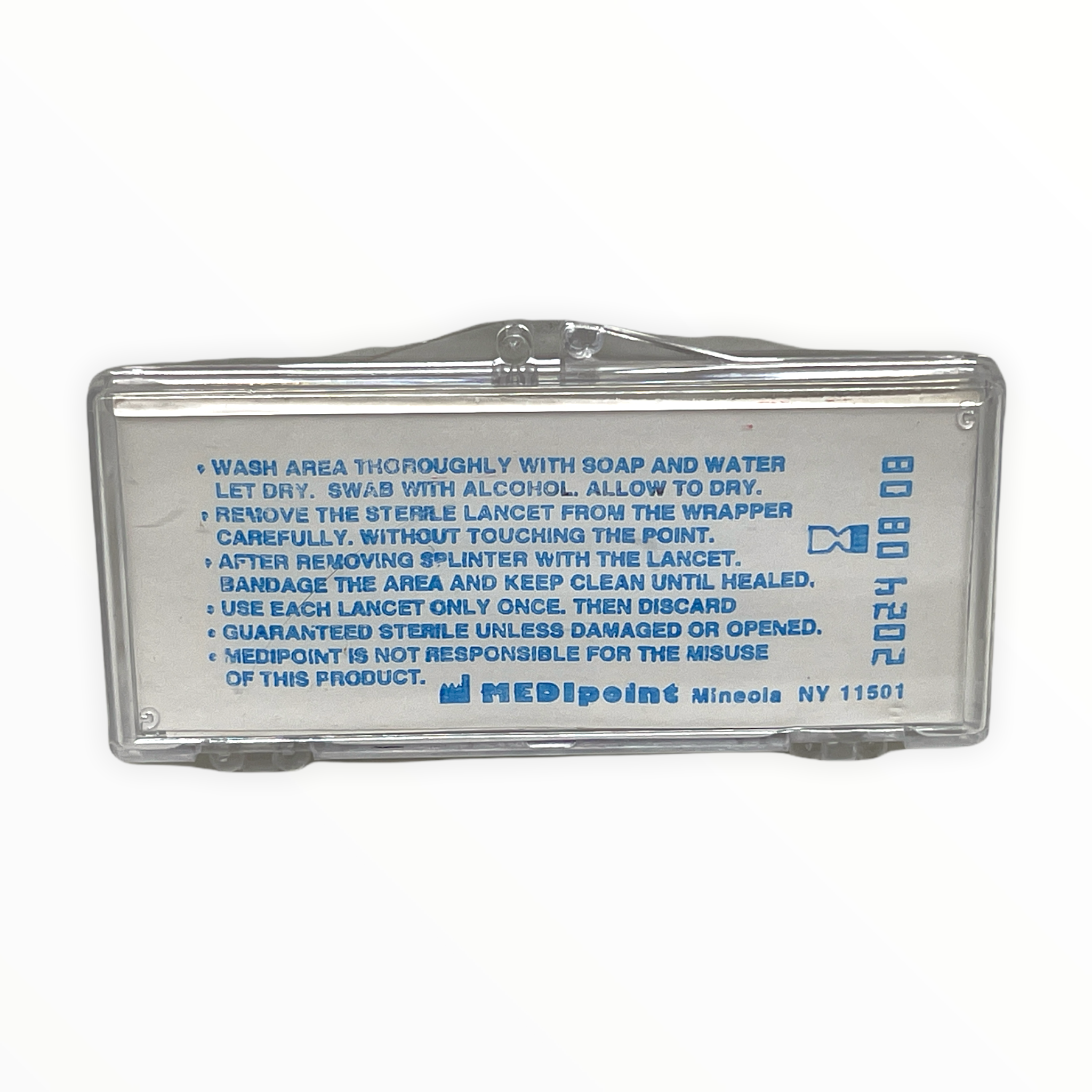 Alpenglow Splinter Out Remover kit with blood lancets, ten first aid supplies in a compact box.