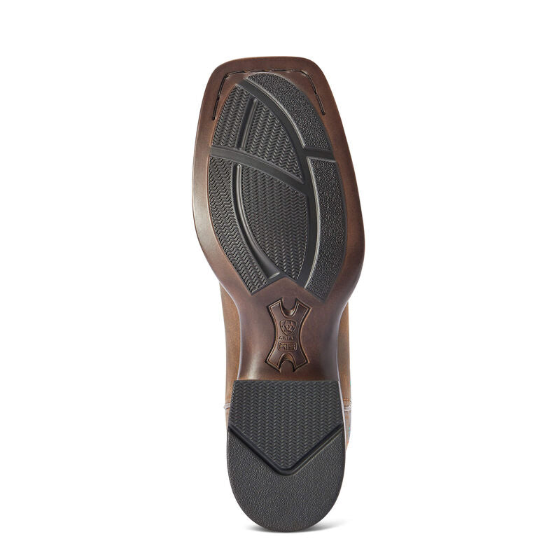 Ariat Odessa Stretchfit women's western boots in brown leather with decorative stitching and a low stacked heel.
