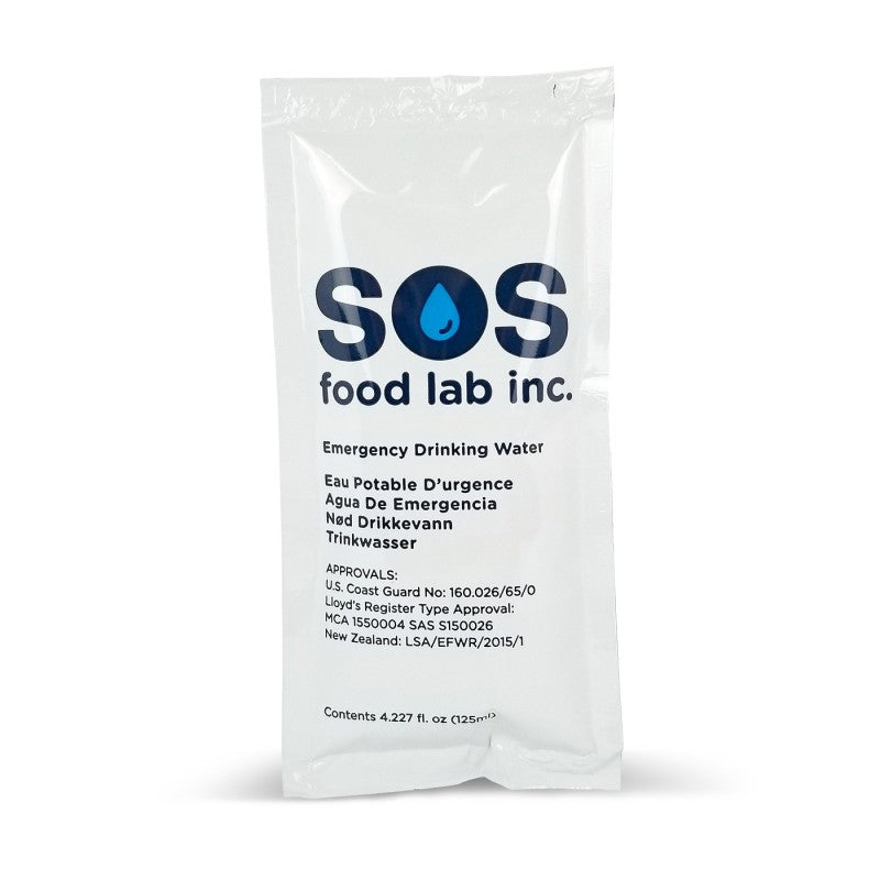 Alpenglow Readiness Supply SOS Pouch Water 2-Pack featuring compact emergency water pouches in a survival setting.