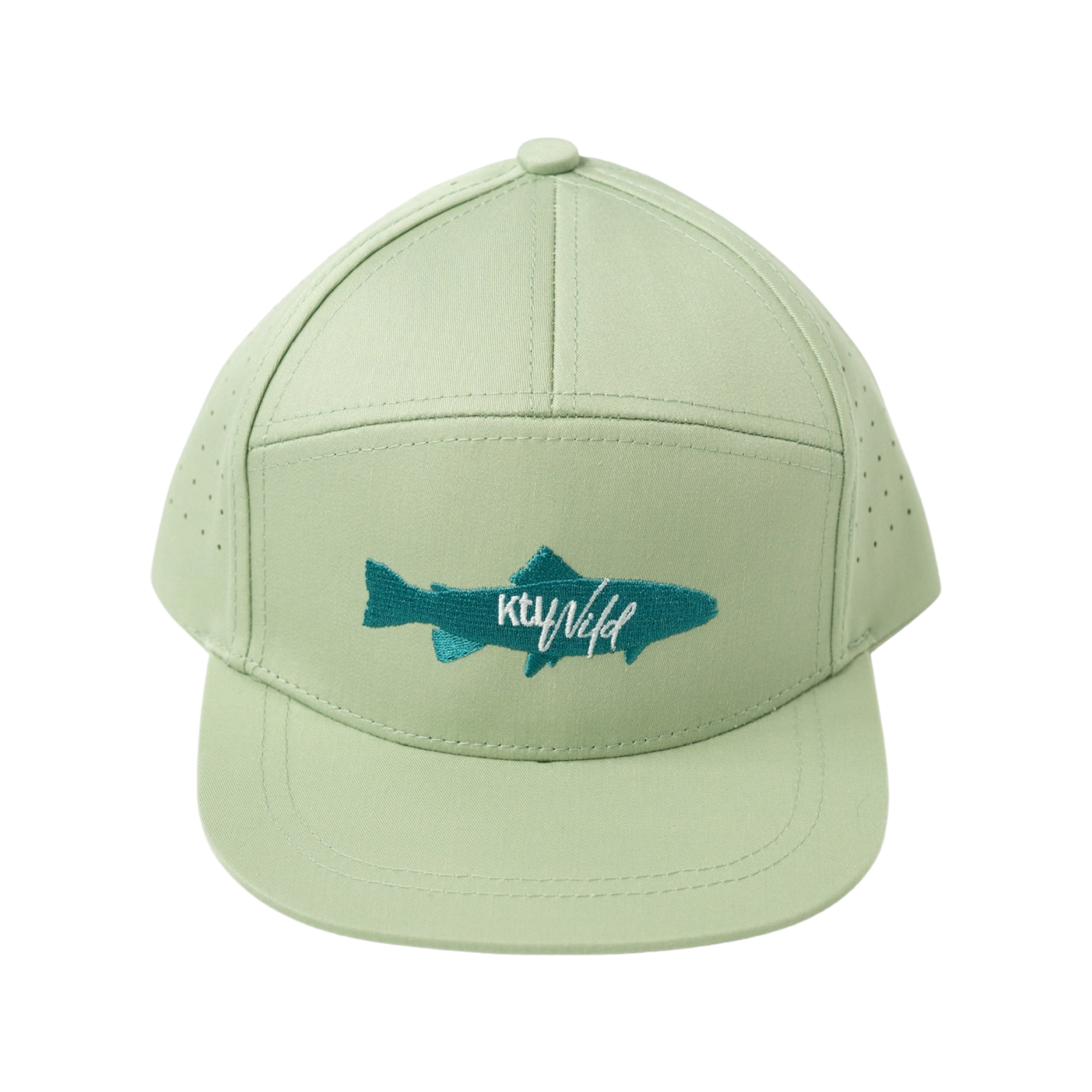 Keep the Littles Wild The Catch snapback hat with a curved brim and embroidered front logo, in black and white.