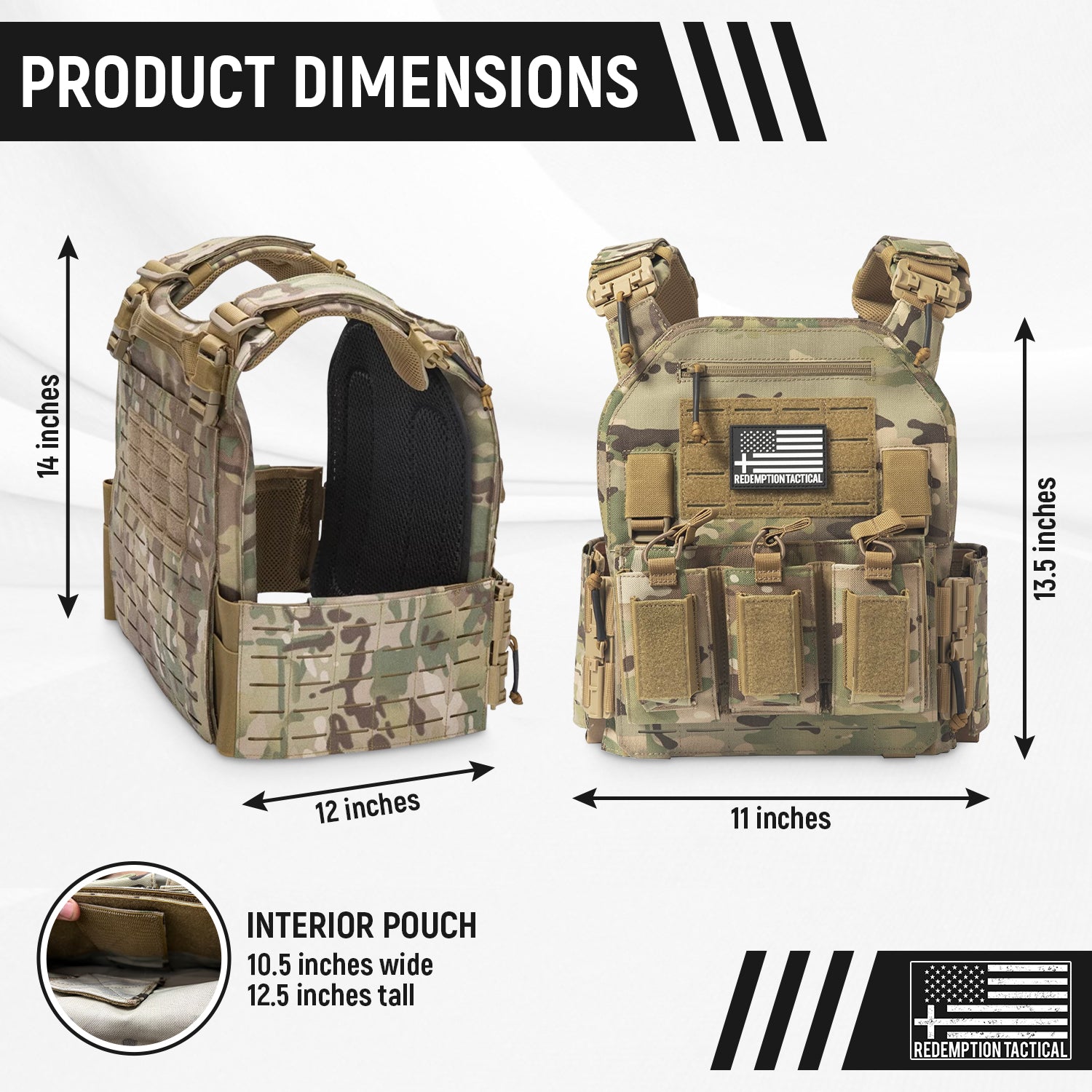 Redemption Tactical RT Crusader 2.0 Level IV lightweight front and back armor plates in 10x12 size, part of tactical vest kit