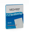 Non-adherent absorbent pad 2" x 3", pack of 10, ideal for first aid supplies by Alpenglow Readiness Supply.