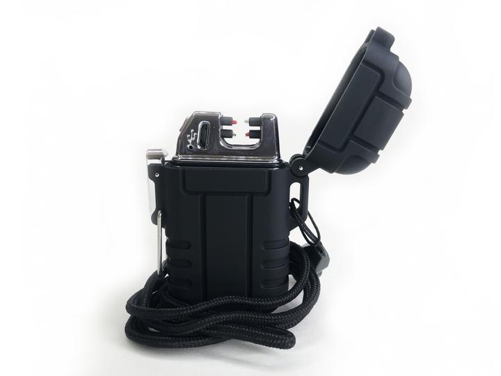 Black Beard Arc Lighter by Alpenglow Readiness Supply, featuring a sleek black design for outdoor use.