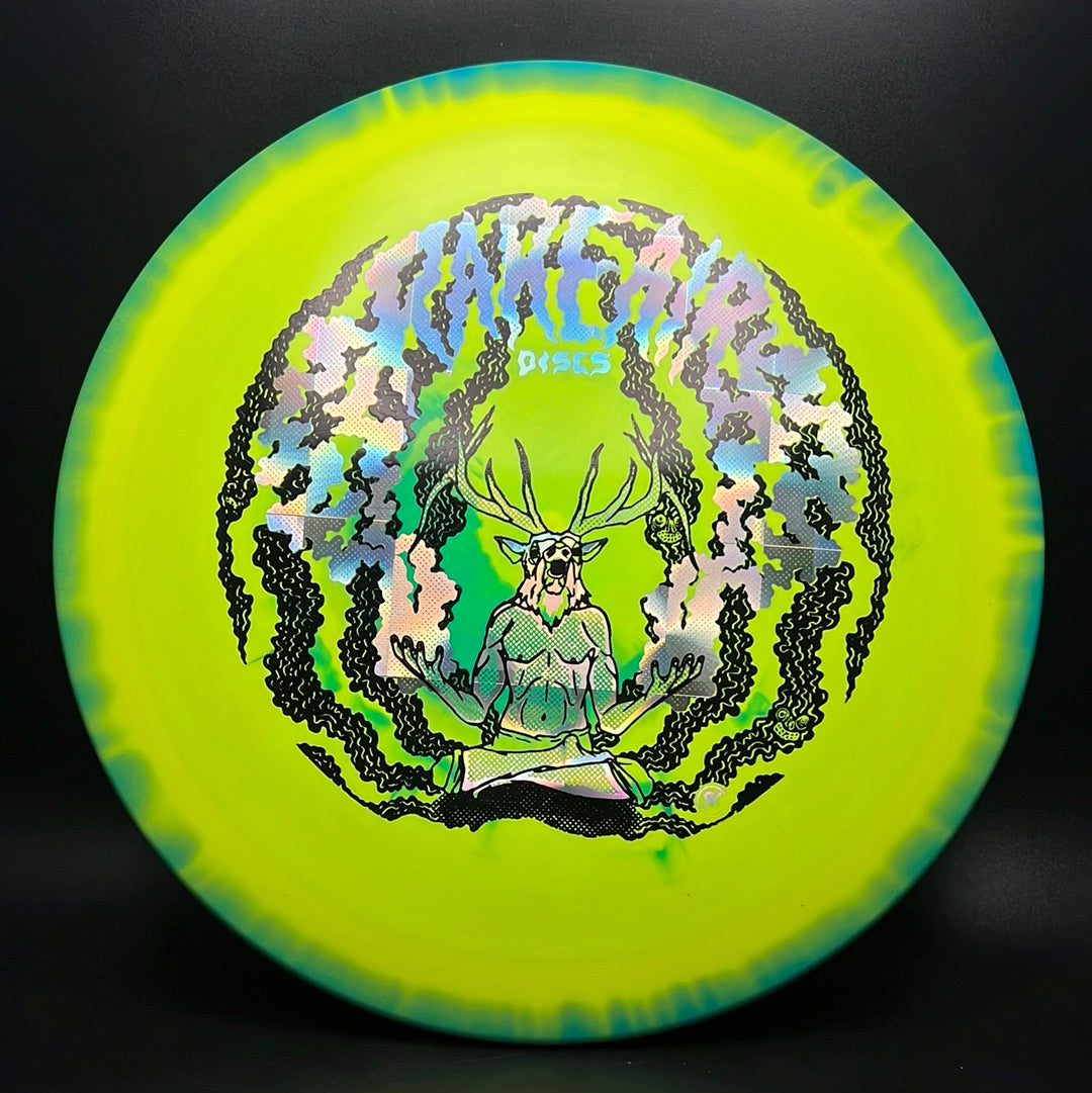 Rare Air Discs Halo S-Blend Exodus disc golf disc with custom RAD Elk stamp, showcasing vibrant design and detailed artwork.