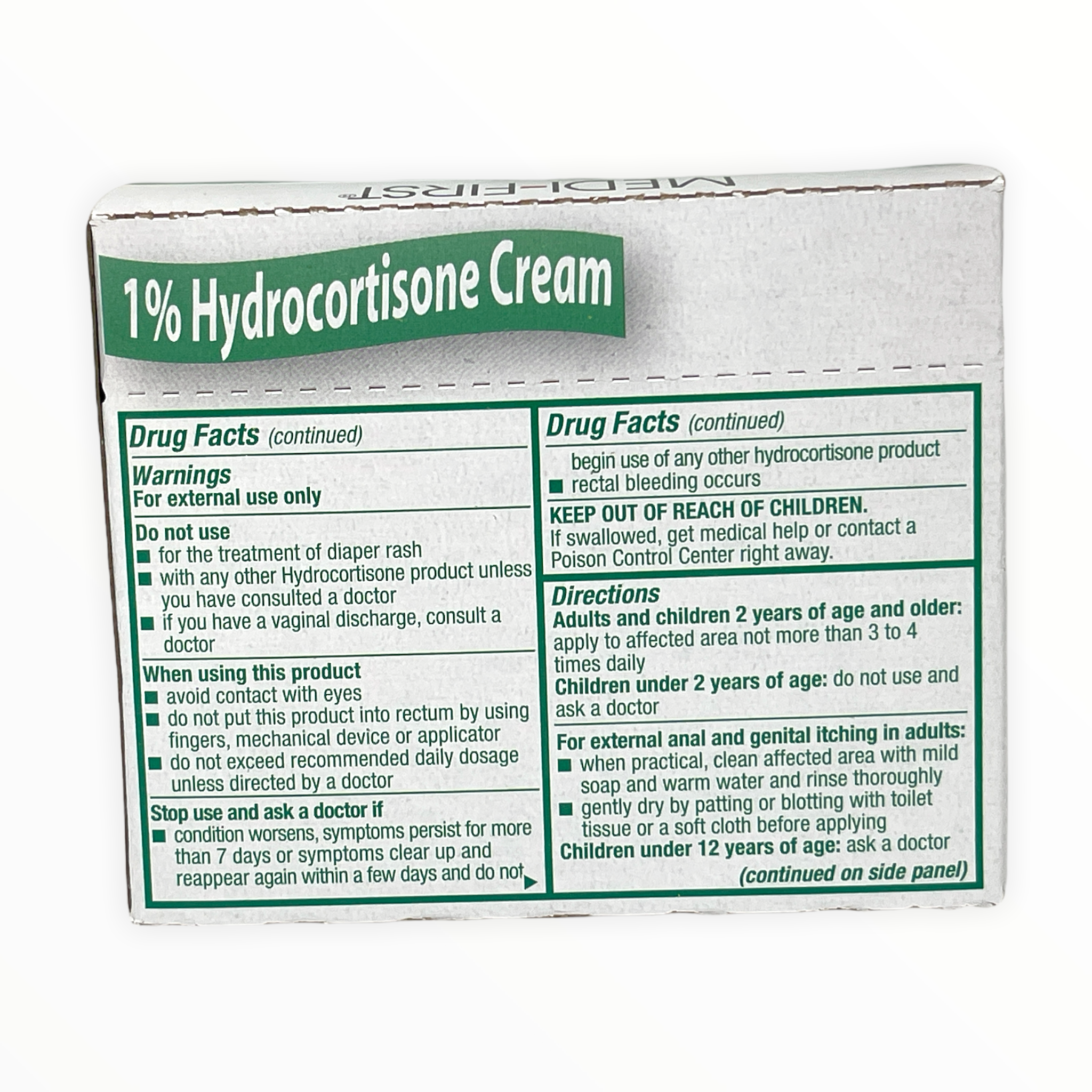 Medique Hydrocortisone Cream 1% 0.9g first aid supply in a small tube, used for skin inflammation and itching relief.