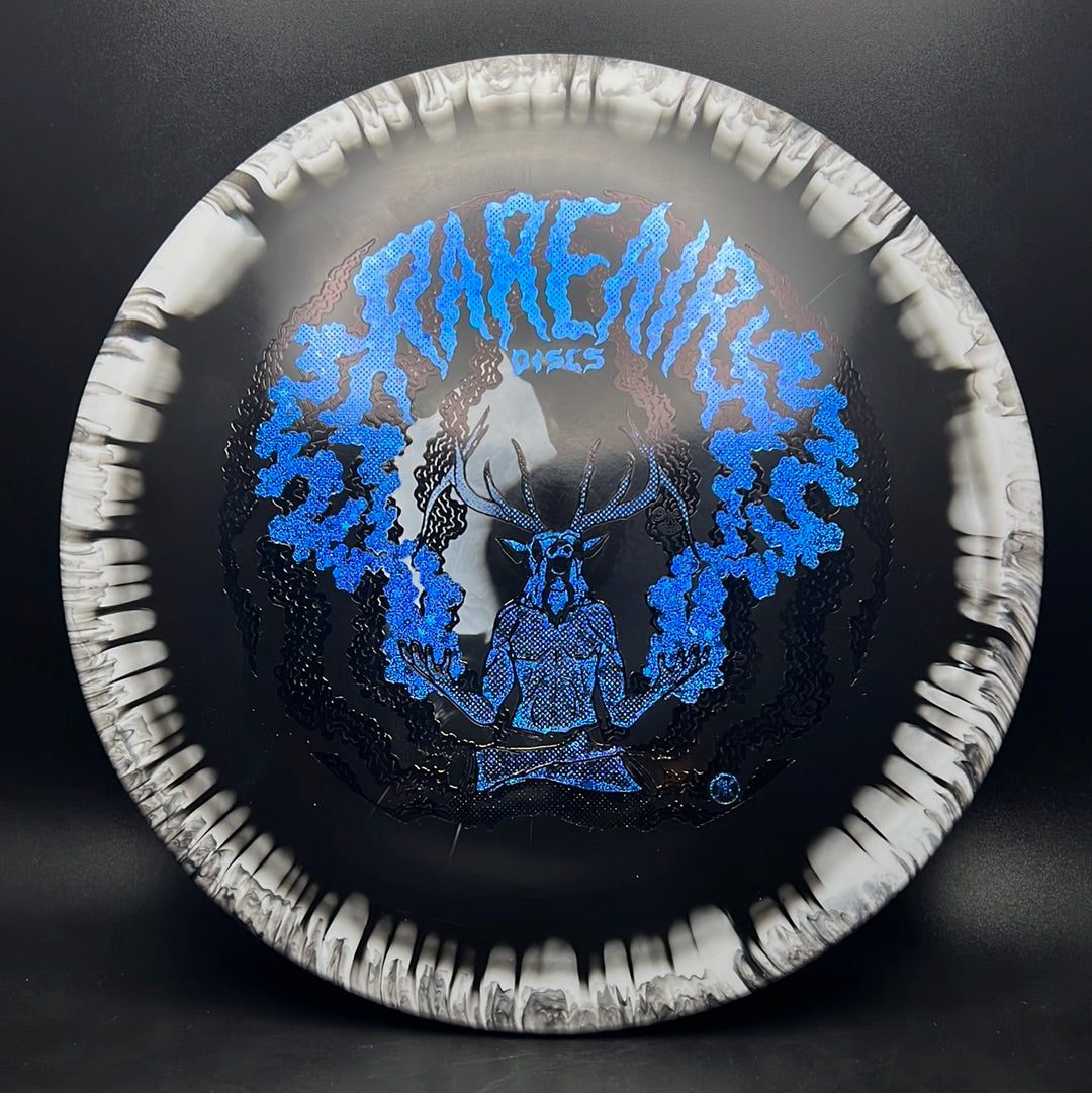 Rare Air Discs Halo S-Blend Exodus disc golf disc with custom RAD Elk stamp, showcasing vibrant design and detailed artwork.