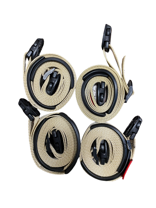10 ft tan spa cover with adjustable wind straps from RatchetStrap.Com, featuring two complete kits for hot tub security.