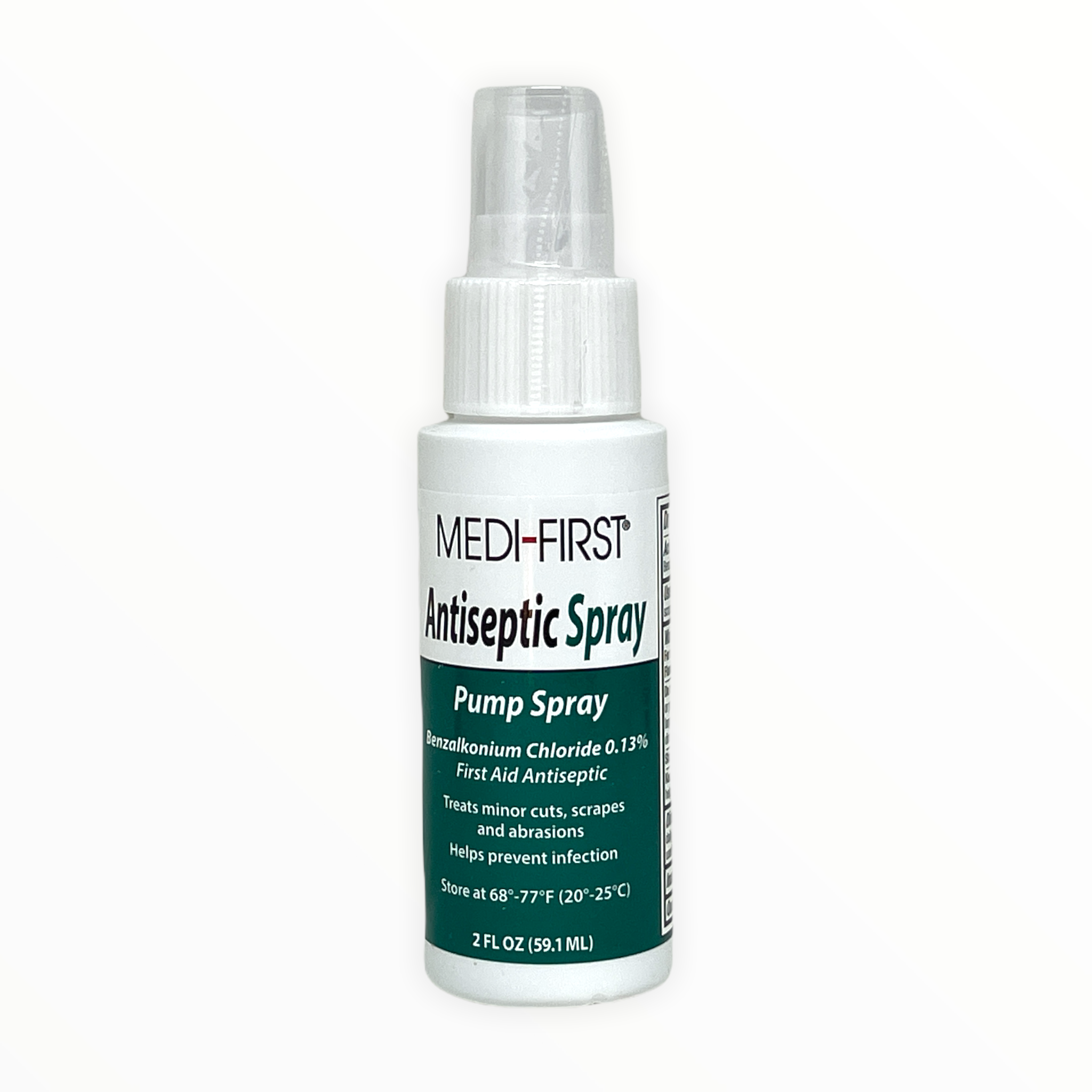 Alpenglow Readiness Supply antiseptic spray pump for first aid, featuring a clear bottle and spray nozzle.