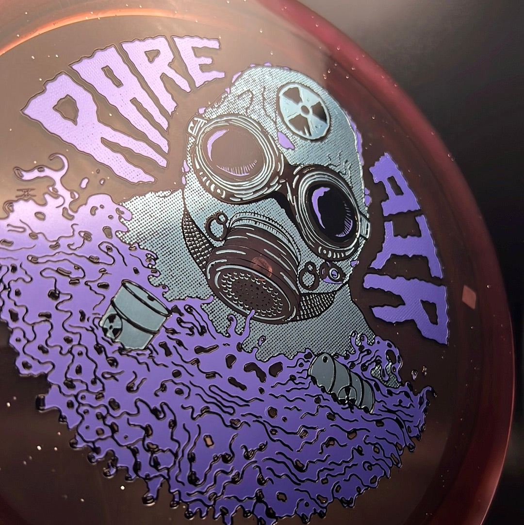 Rare Air Discs Ethos Omen Radioactive Man Edition disc golf disc with vibrant green and purple design, suitable for competitive play
