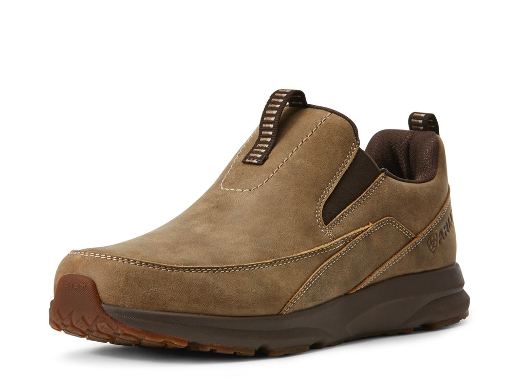 Brown Ariat Bomber Slip-On men's shoes with smooth leather finish and casual Western style.